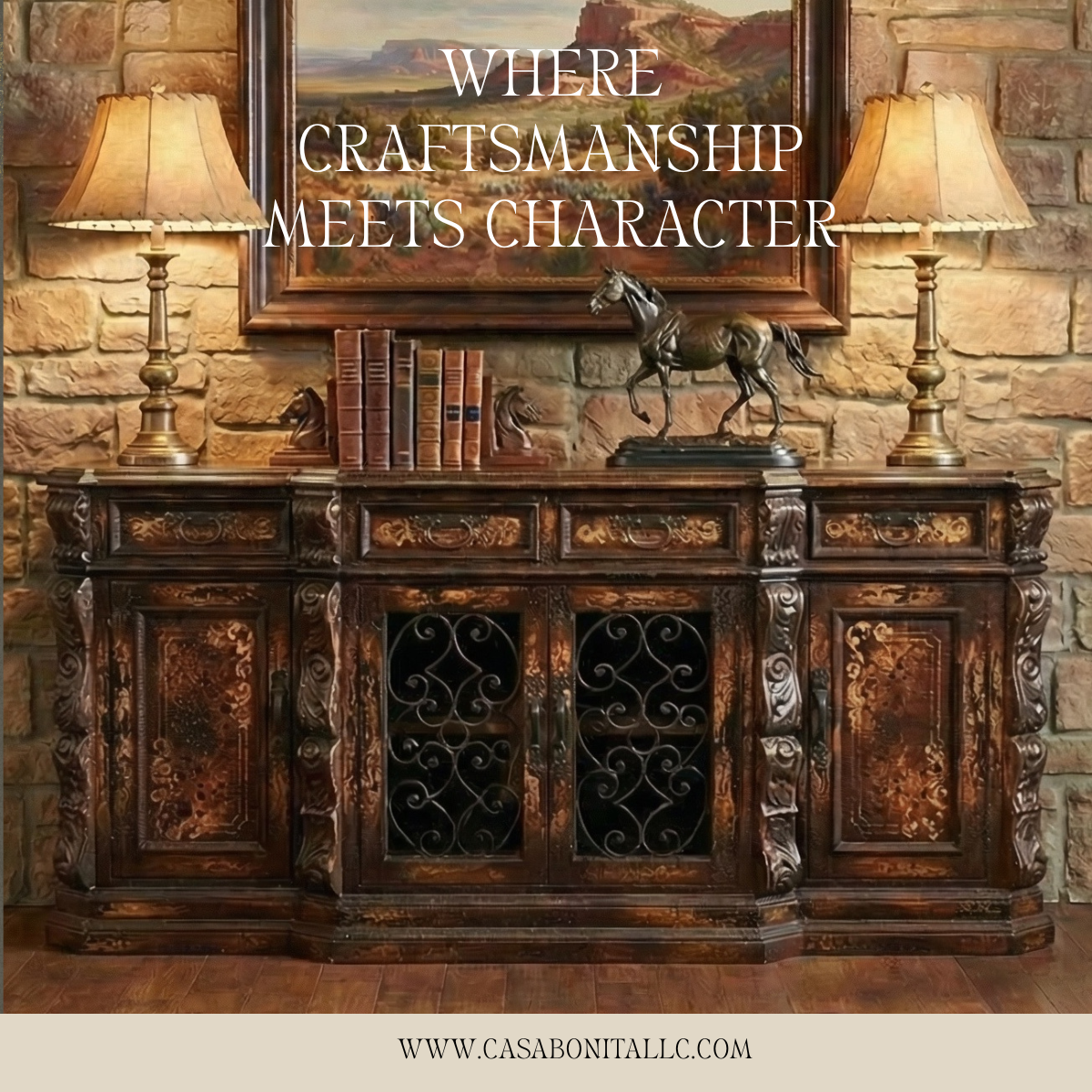 Casa Bonita Home Furnishings Facebook ad: Add timeless rustic elegance to your dining room…