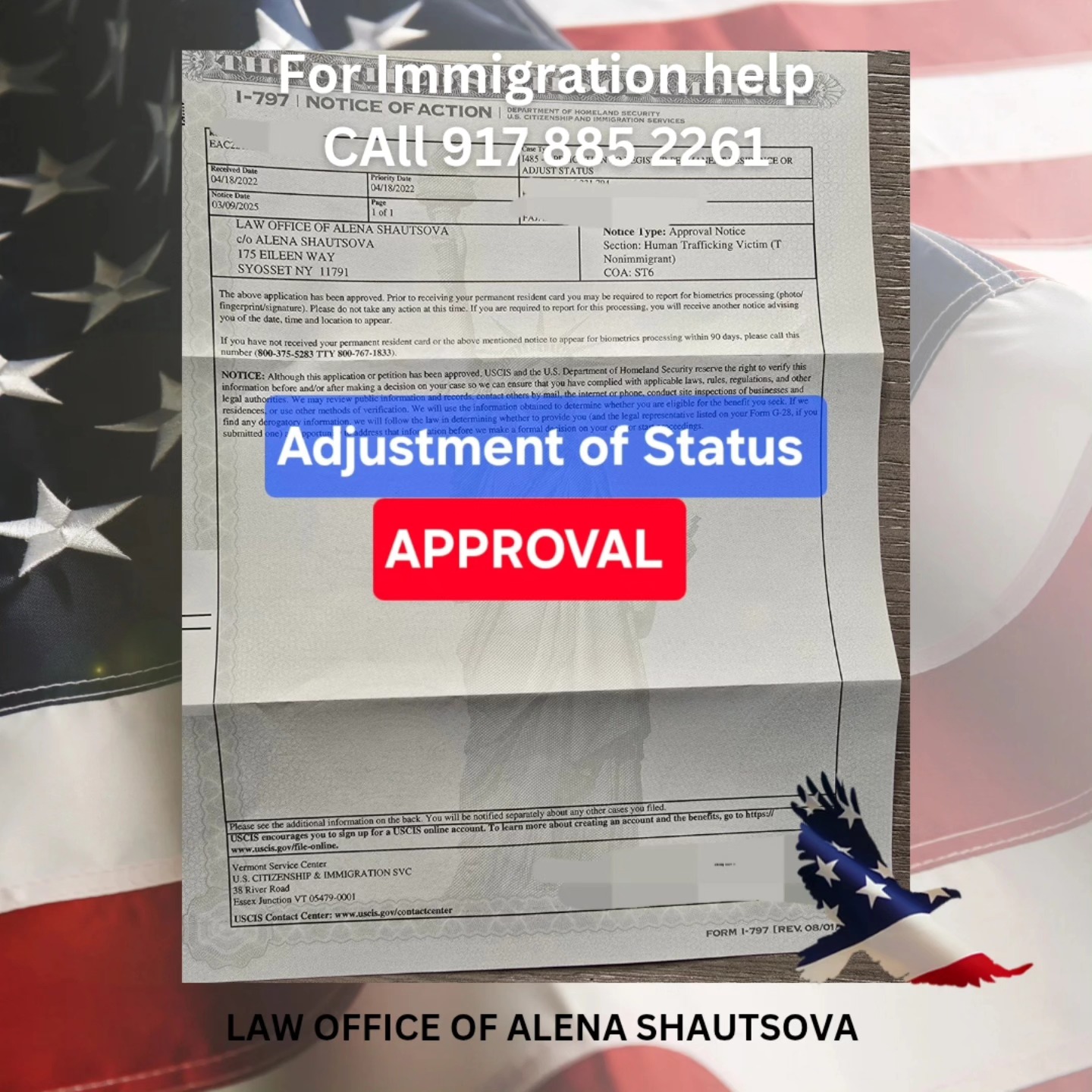 New York Immigration Lawyer Facebook ad: Congratulations to our client on a long-awaited green…