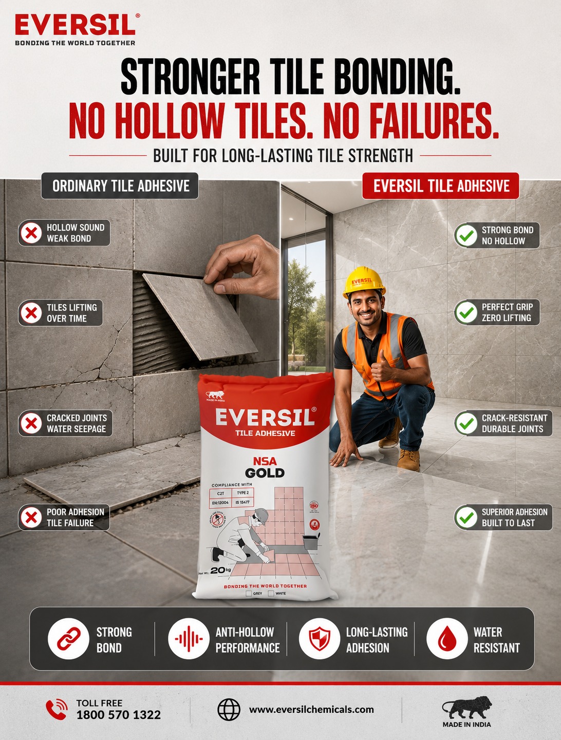 Eversil Chemicals Private Limited Facebook ad: Loose tiles, hollow spots, and bond failure can…