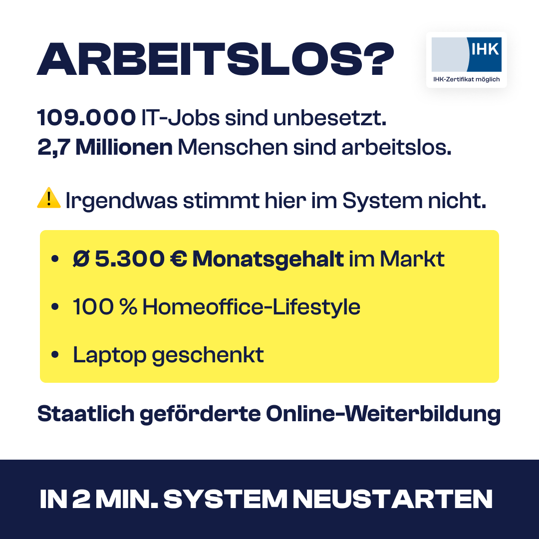 Syntax Institut Facebook ad: Arbeitslos & motiviert? Starte online in die IT