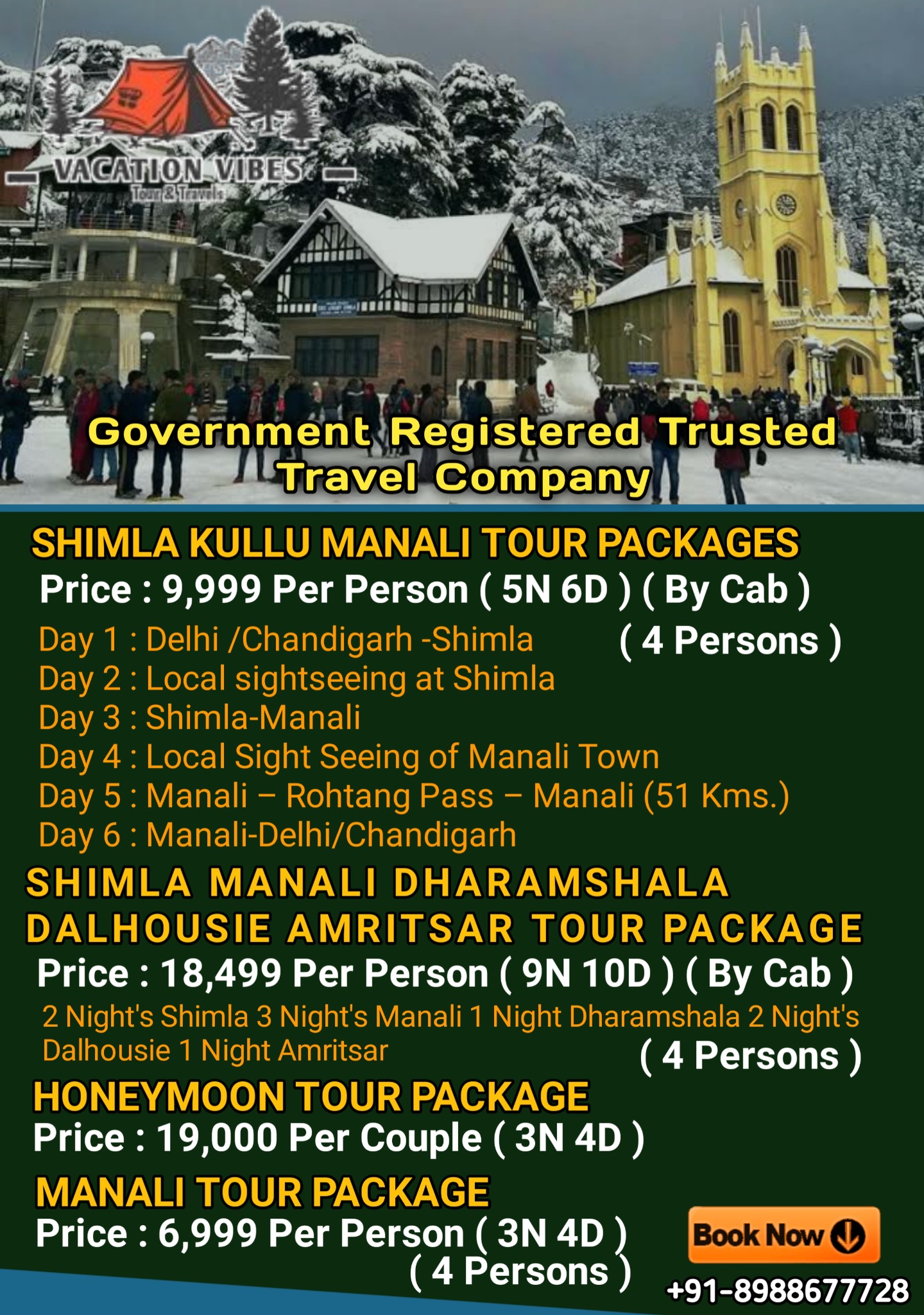 Vacation Vibes Facebook ad: Shimla Manali Tour Package Starting 9,999 Per Person