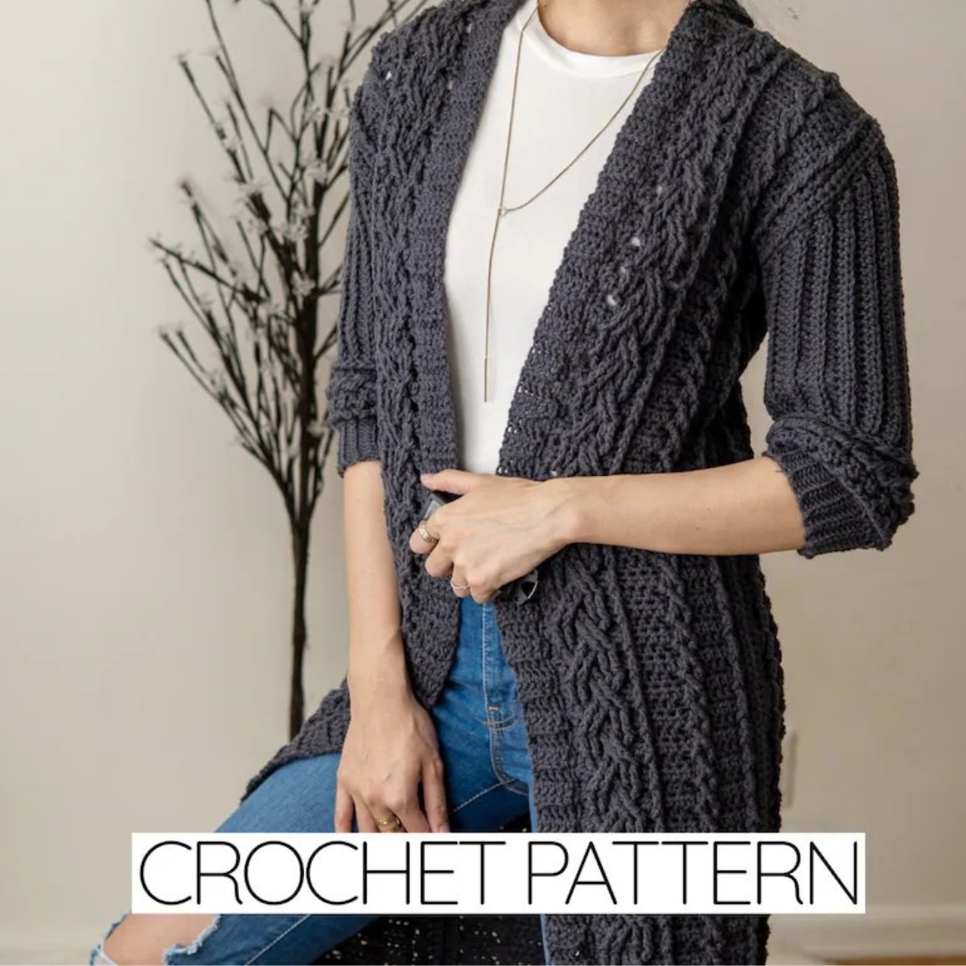 Crochet Facebook ad: Column Grace Outerwear Crochet Pattern