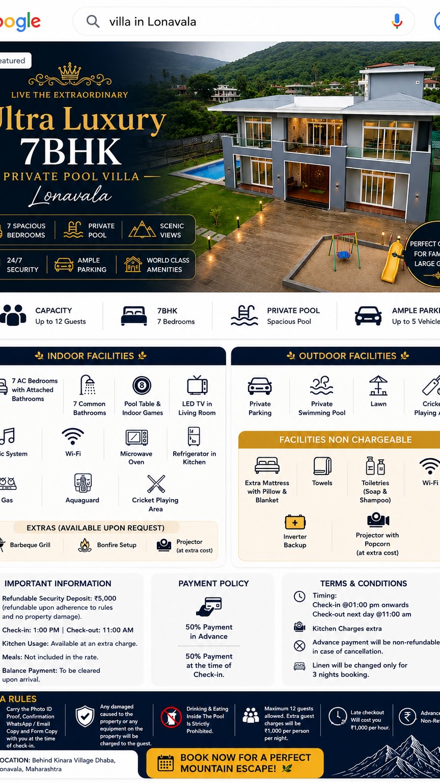 Google of Villa Lonavala Facebook ad: Escape to luxury in Lonavala!