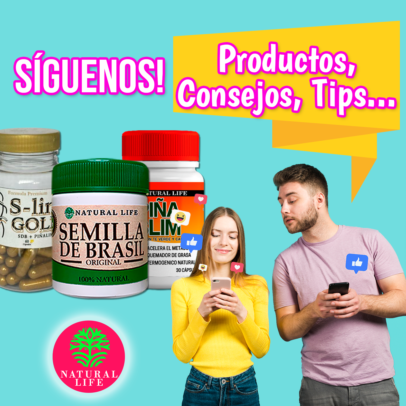 Natural Life Facebook ad: ¡Sigue nuestro contenido y cumple todas tus metas!