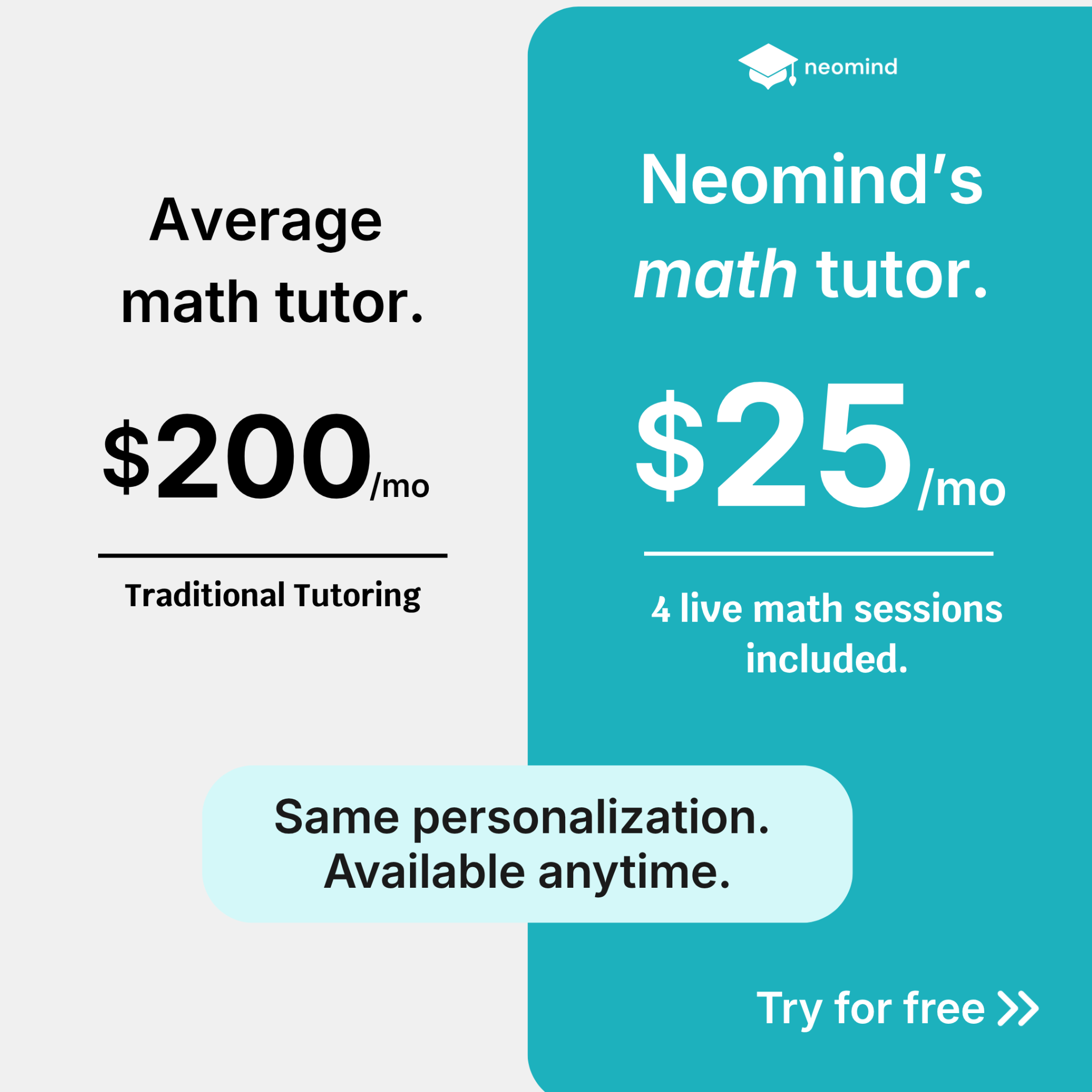 Neomind Learning Facebook ad: A Math Tutor Built for Your Child!