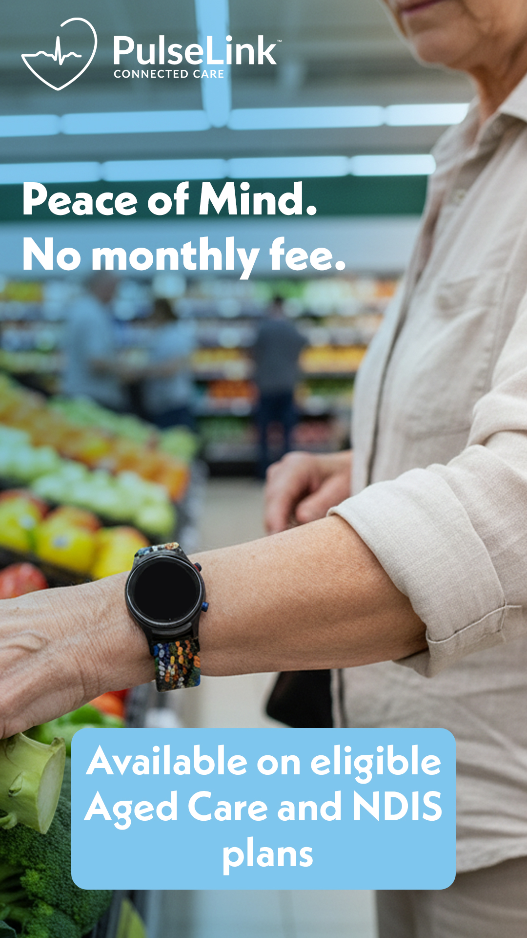 Pulse Link Facebook ad: Available on Eligible Aged Care & NDIS Plans