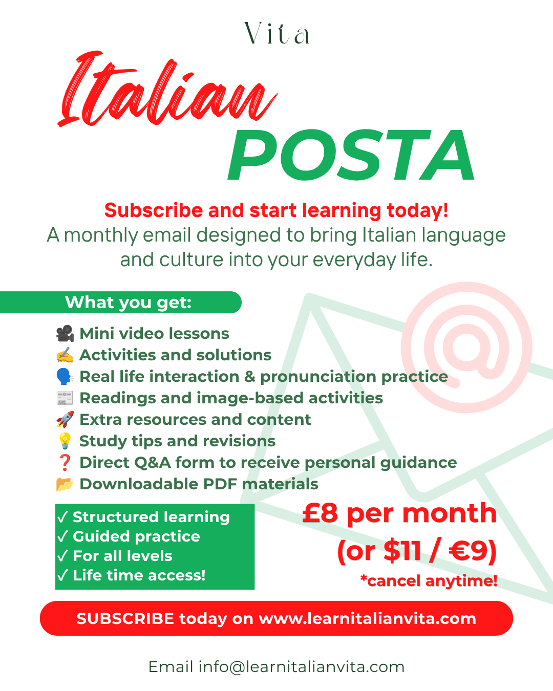 Learn Italian Vita Facebook ad: Start learning Italian today!