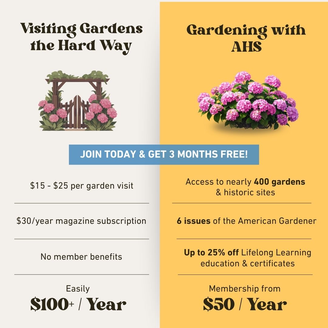 The American Horticultural Society Facebook ad: Access Nearly 400 Gardens