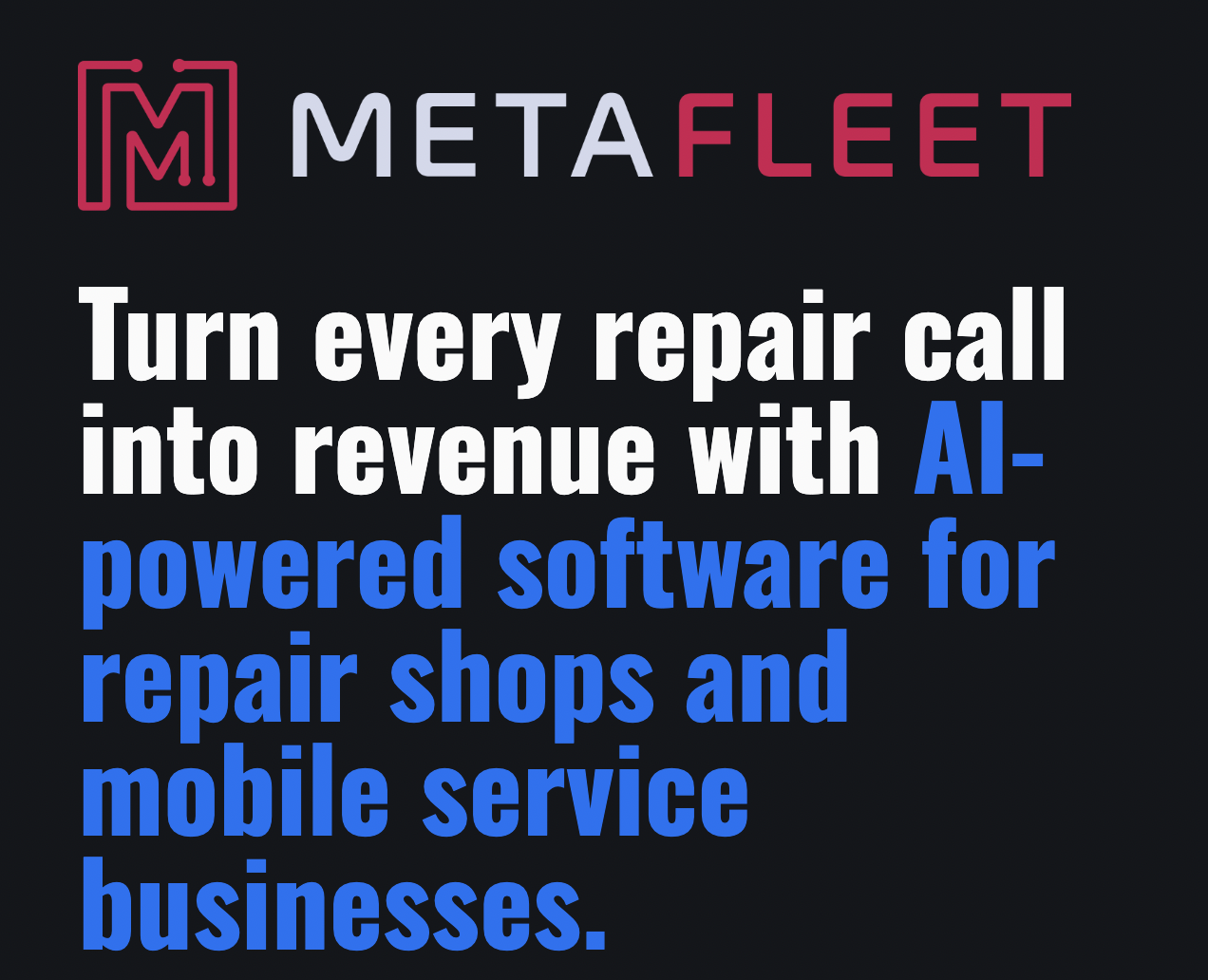 MetaFleet Facebook ad: Take Back Control of Your Shop