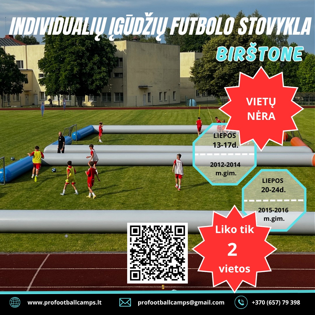 Pro Football Camps Facebook ad: KVIEČIAME Į INDIVIDUALIŲ ĮGŪDŽIŲ FUTBOLO STOVYKLĄ BIRŠTONE