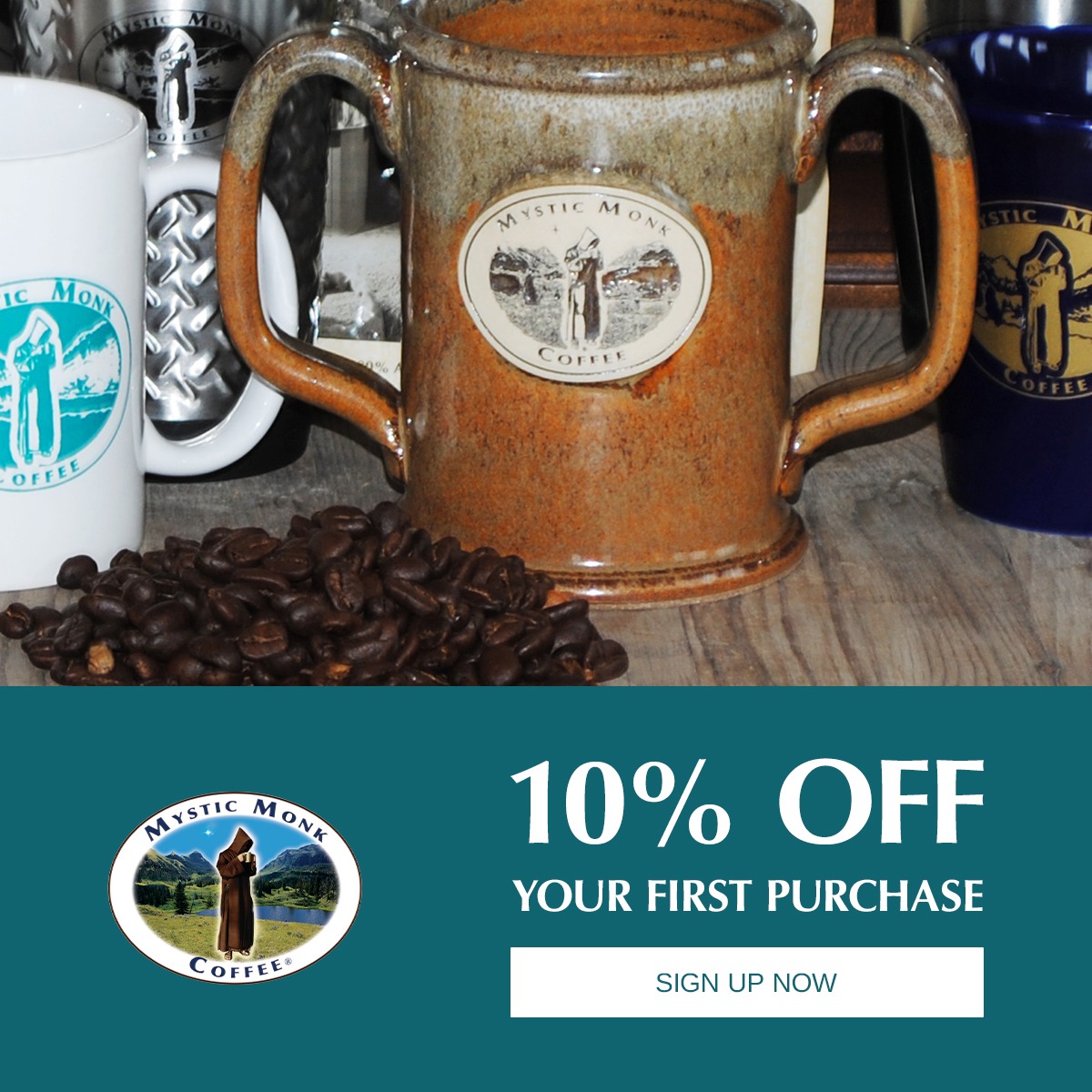 Mystic Monk Coffee Facebook ad