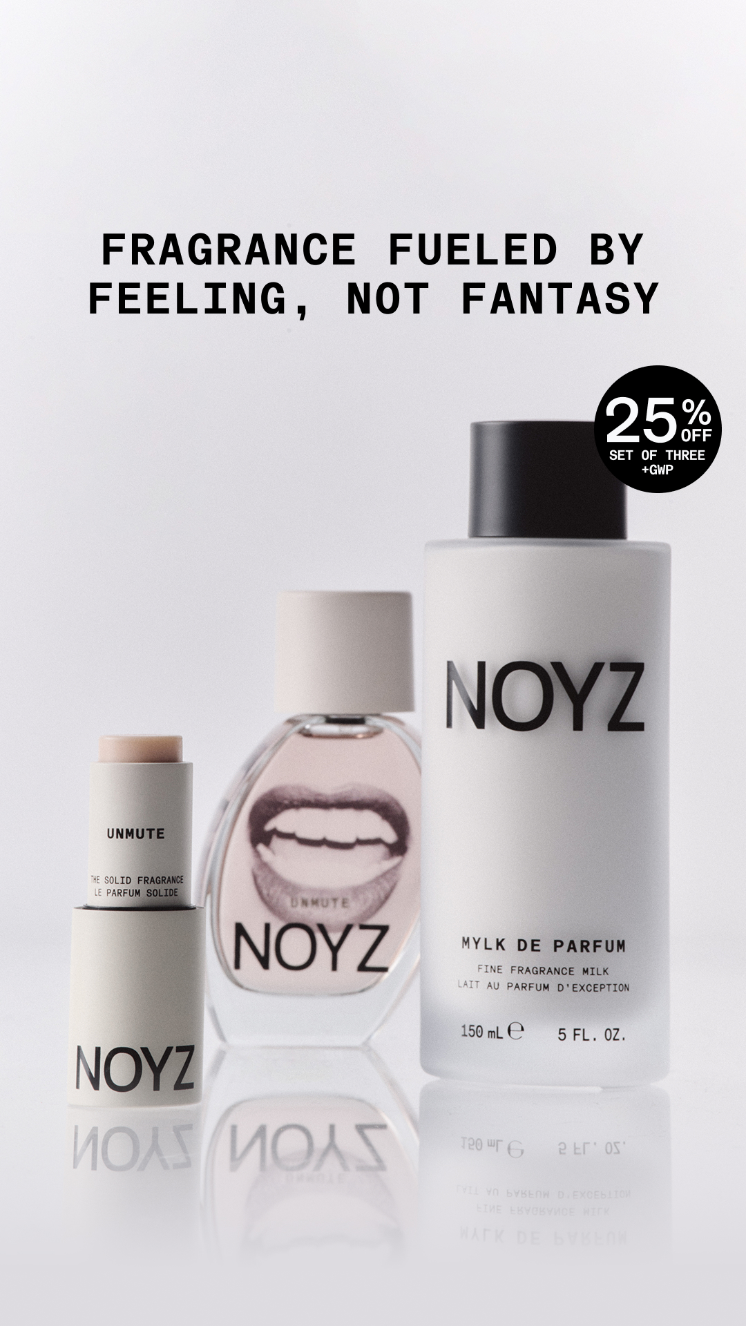 NOYZ Facebook ad: Buy 3, Save 25% + Gift.