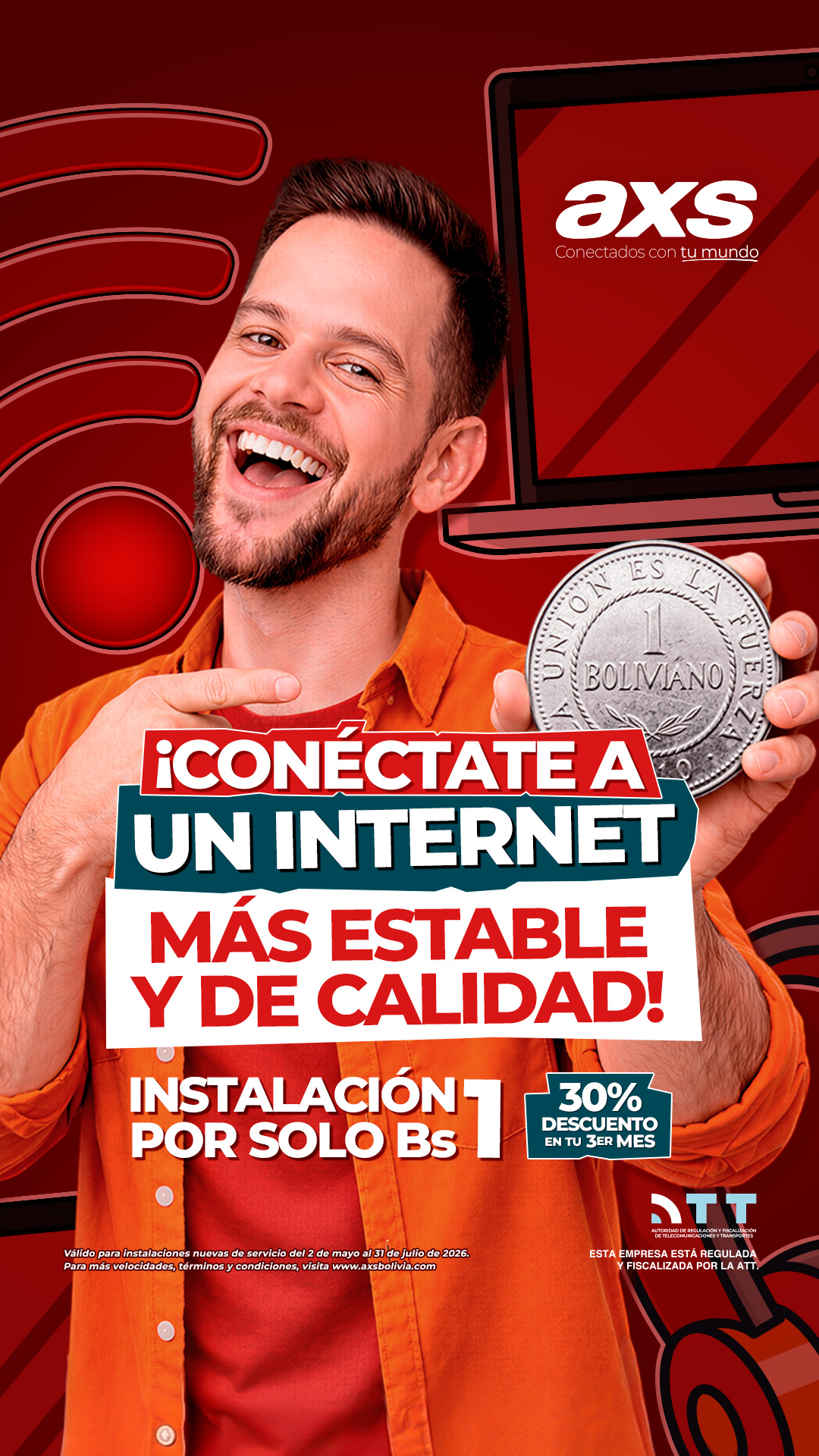 AXS Bolivia S.A. Facebook ad from May 1, 2026