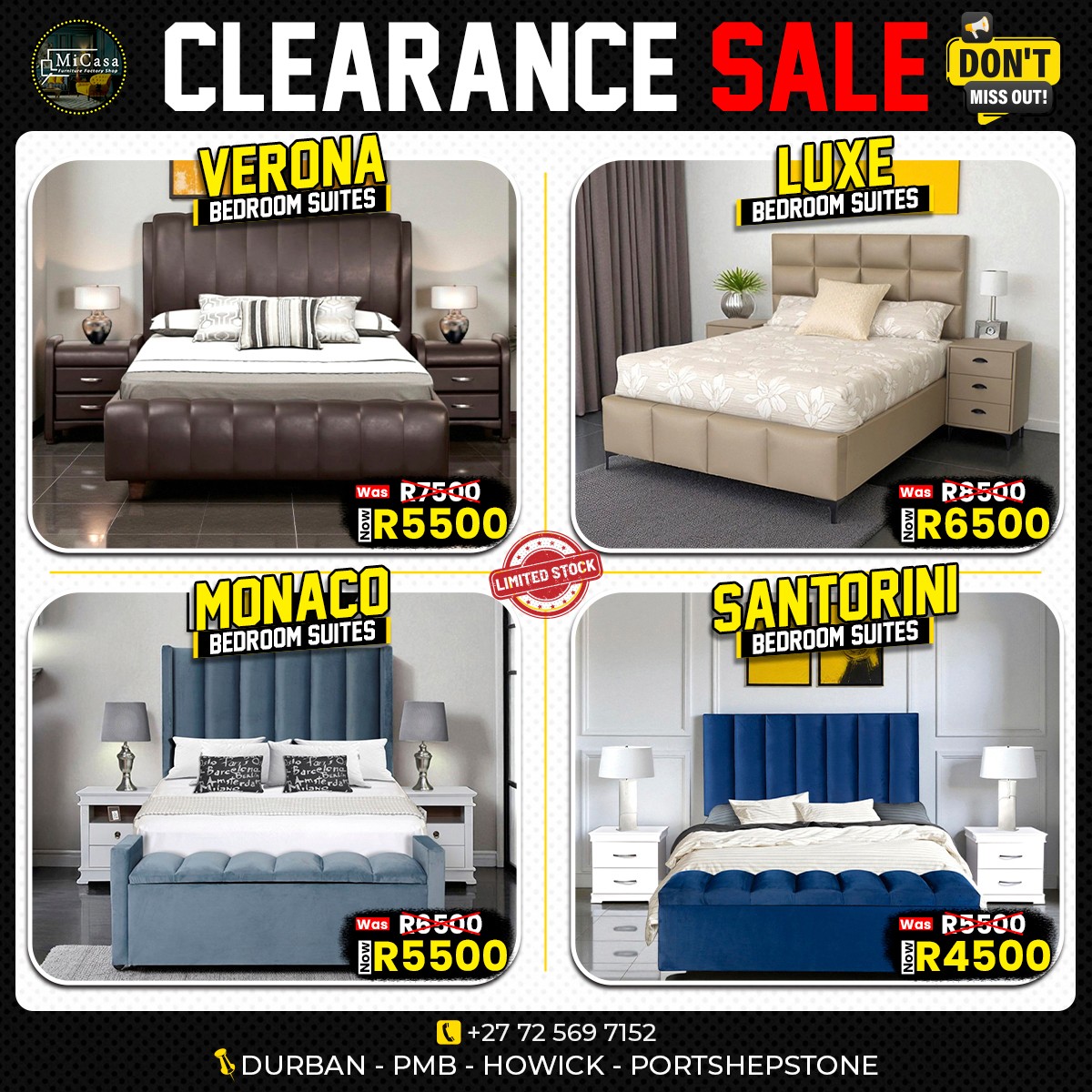 Micasa Furniture Factory Shop Facebook ad: CLEARANCE SALE STARTS NOW