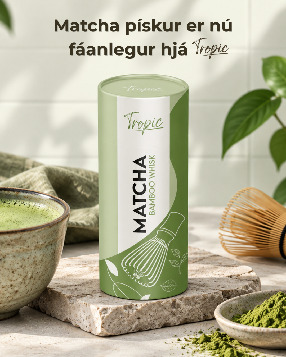Tropic.is Facebook ad: matcha pískur úr bambus