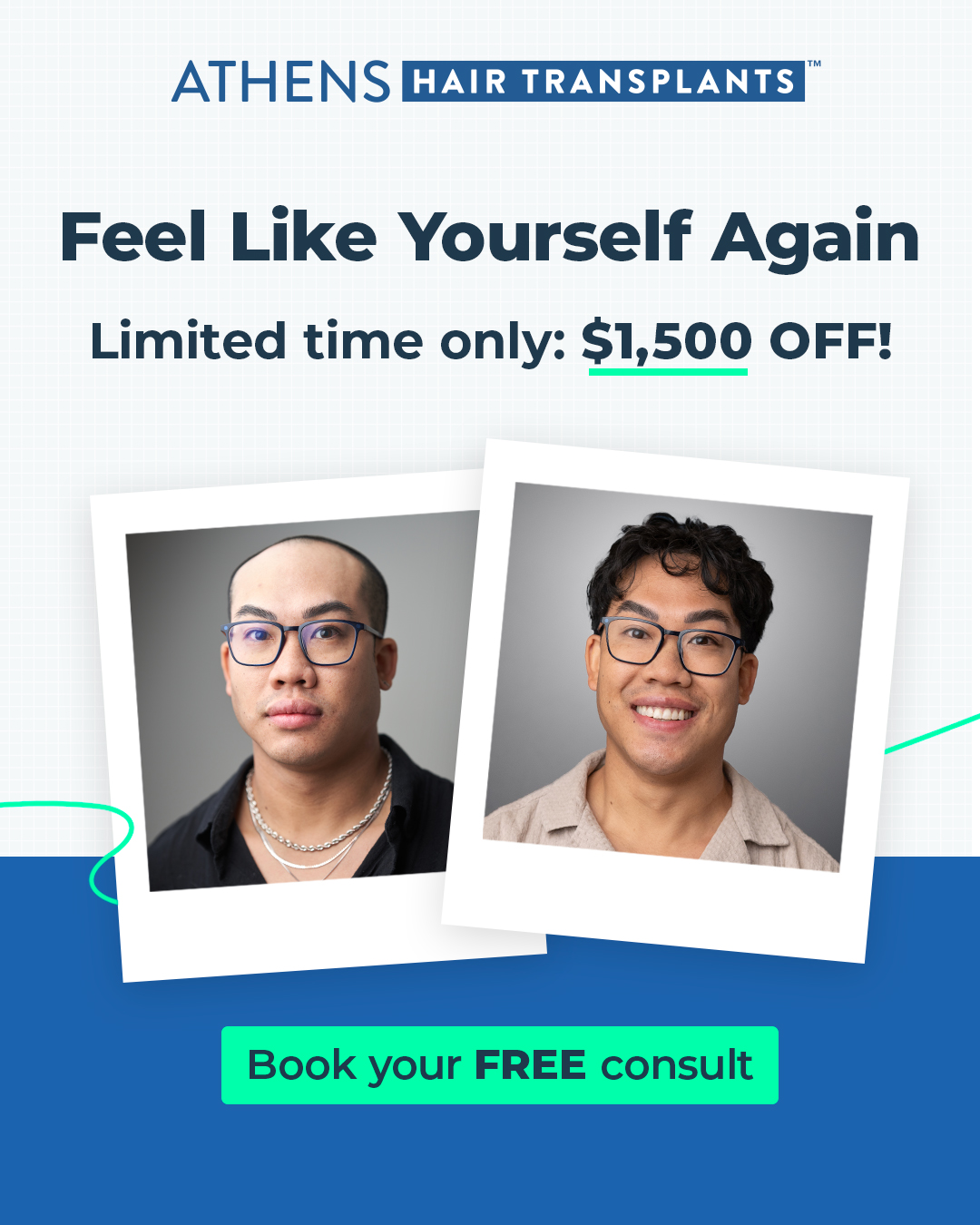 Athens Hair Transplants Facebook ad from Nov 17, 2025