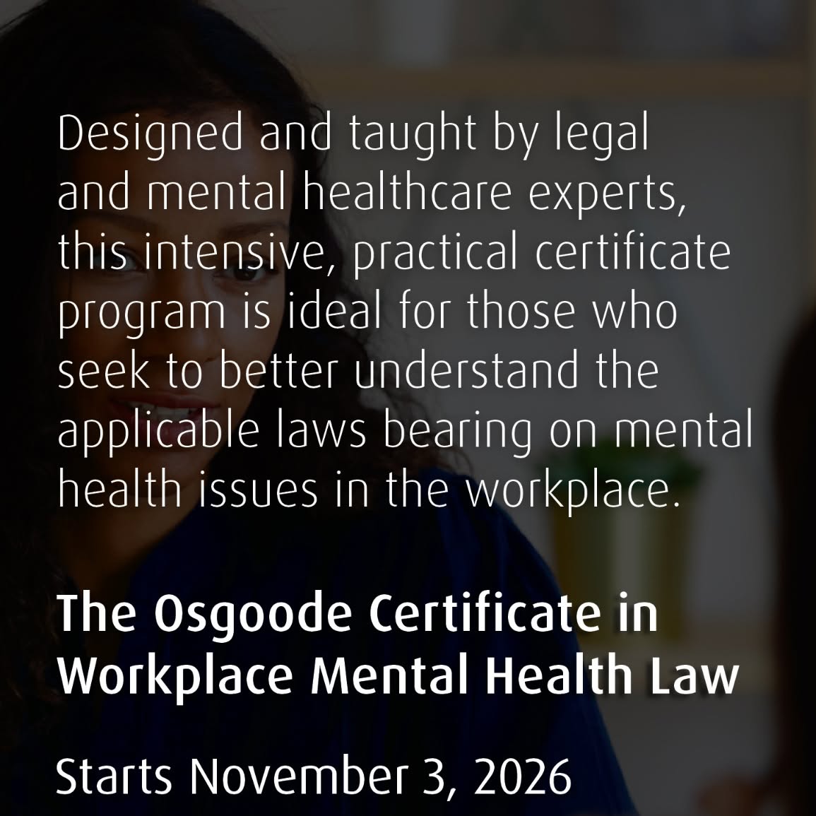 Osgoode Professional Development Facebook ad: Workplace Mental Health Law Certificate