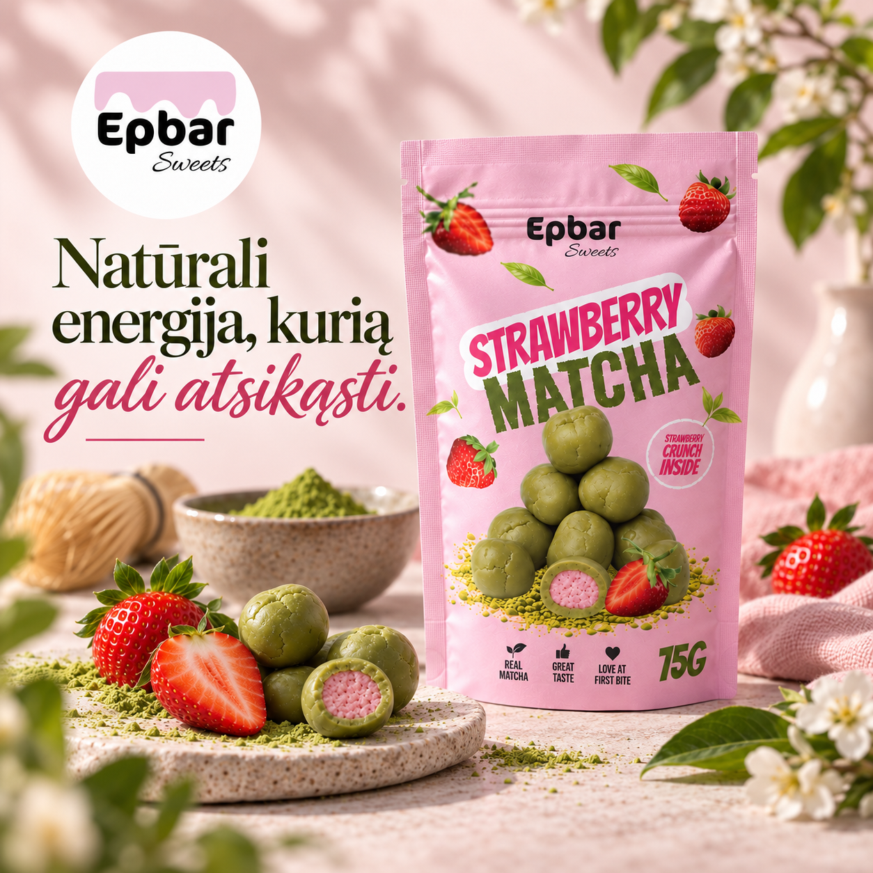 EPBAR Facebook ad: Matcha energija viename kąsnyje