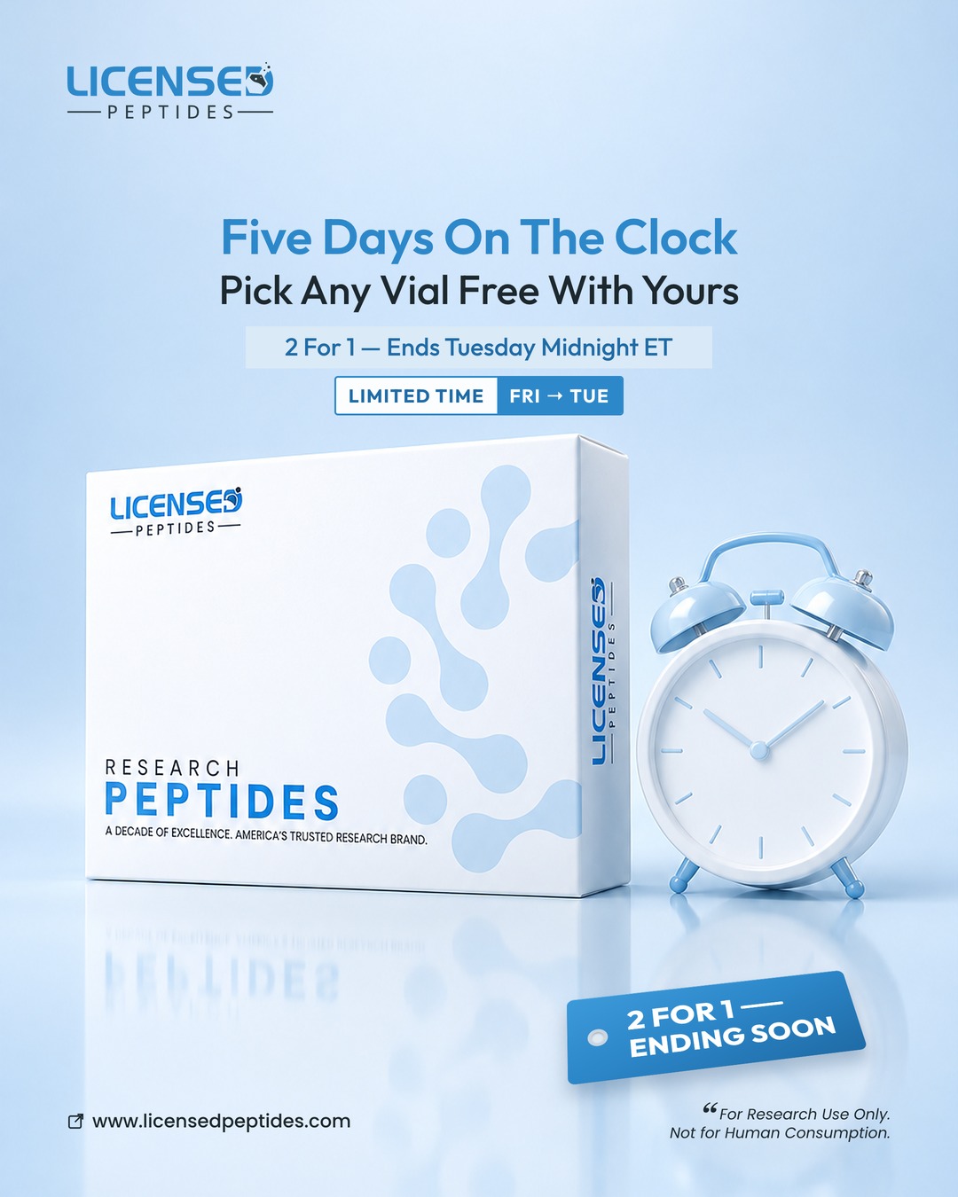 LicensedPeptides.com Facebook ad: 2 FOR 1, PICK ANY VIAL FREE