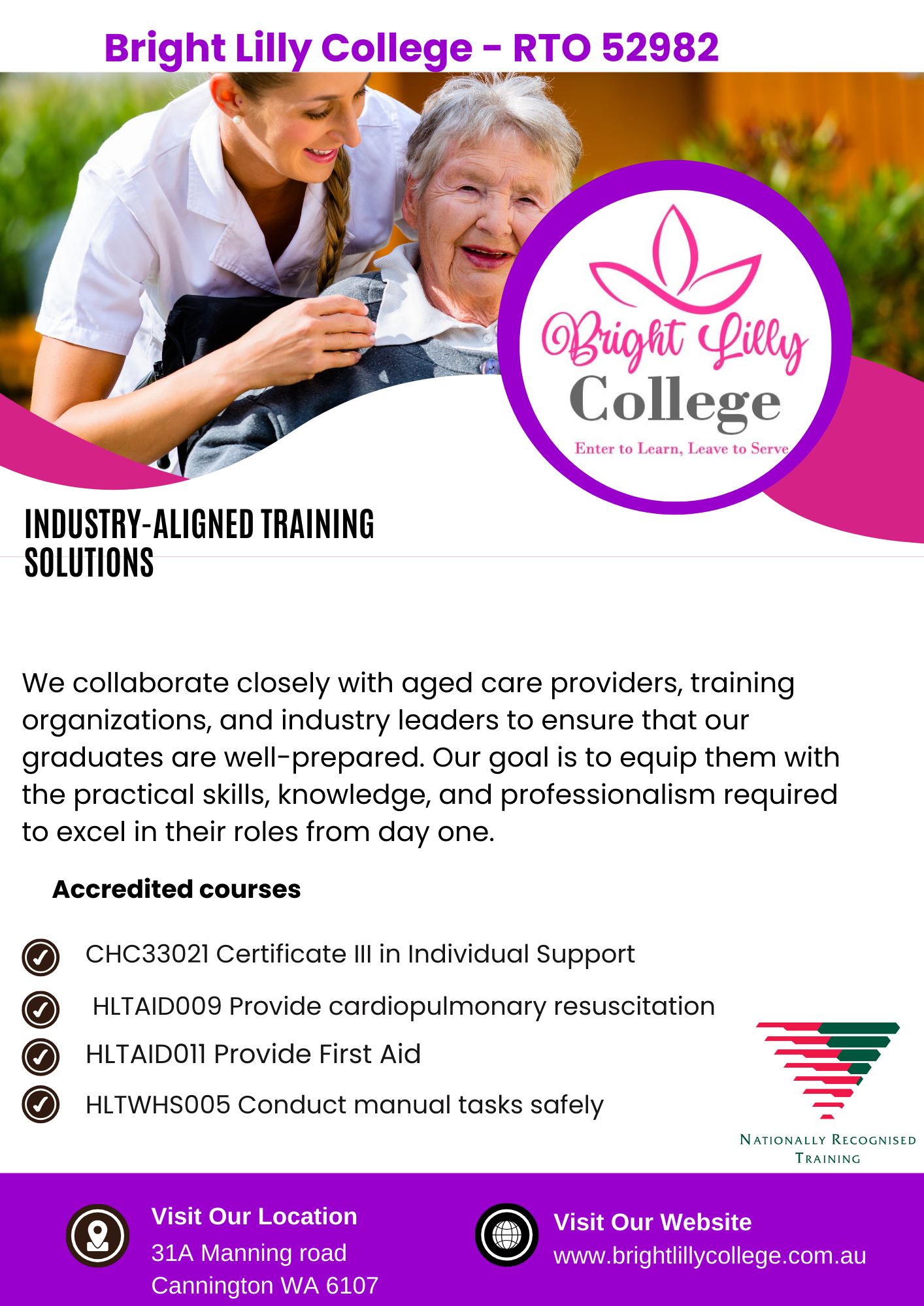 Bright Lilly Healthcare Facebook ad: CHC33021 Certificate III in Individual Support (Ageing &…