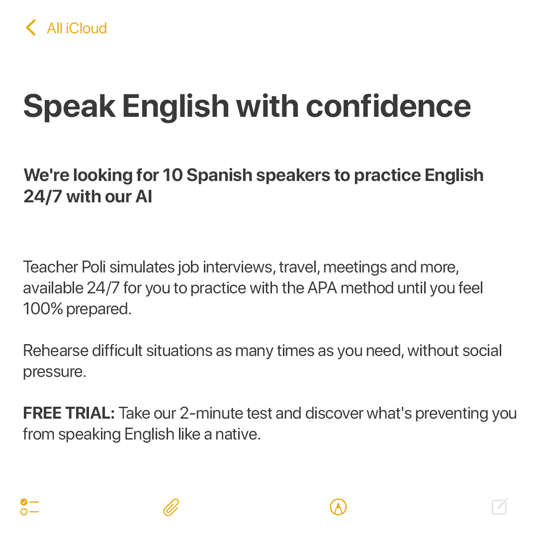 Teacher Poli Latam Facebook ad: Desbloquea tu inglés solo en sólo 20 minutos