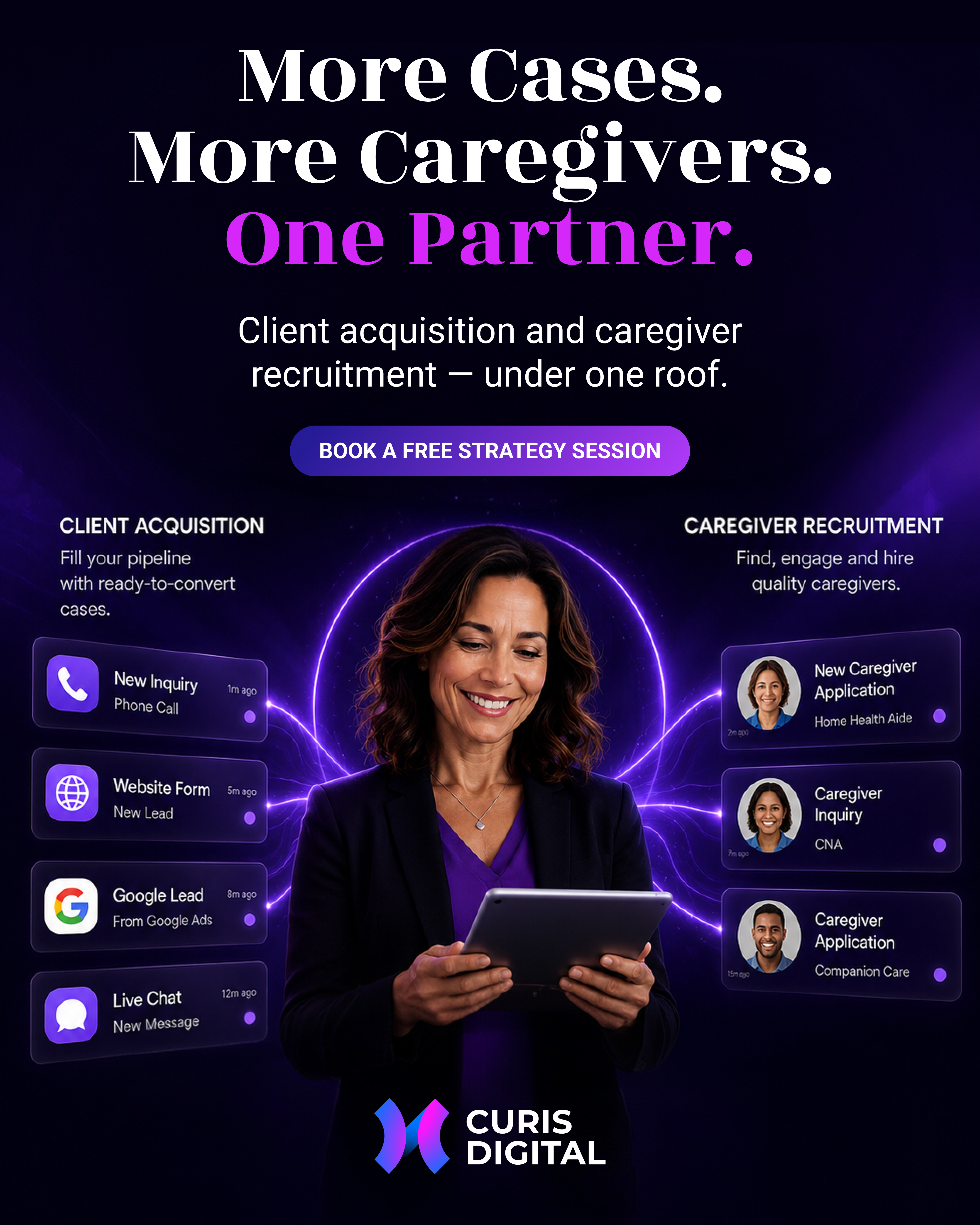 Curis Digital Facebook ad: Home Care Only. Twenty Years In.