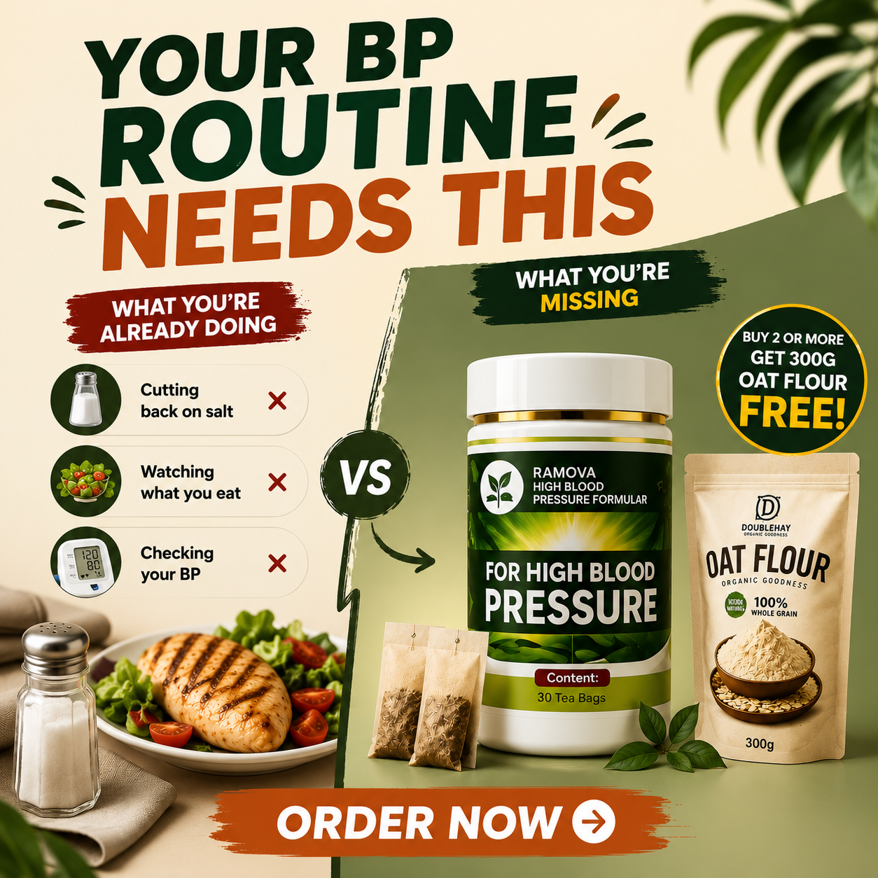 Vee's Health Hub Facebook ad: LOWER BLOOD PRESSURE NATURALLY