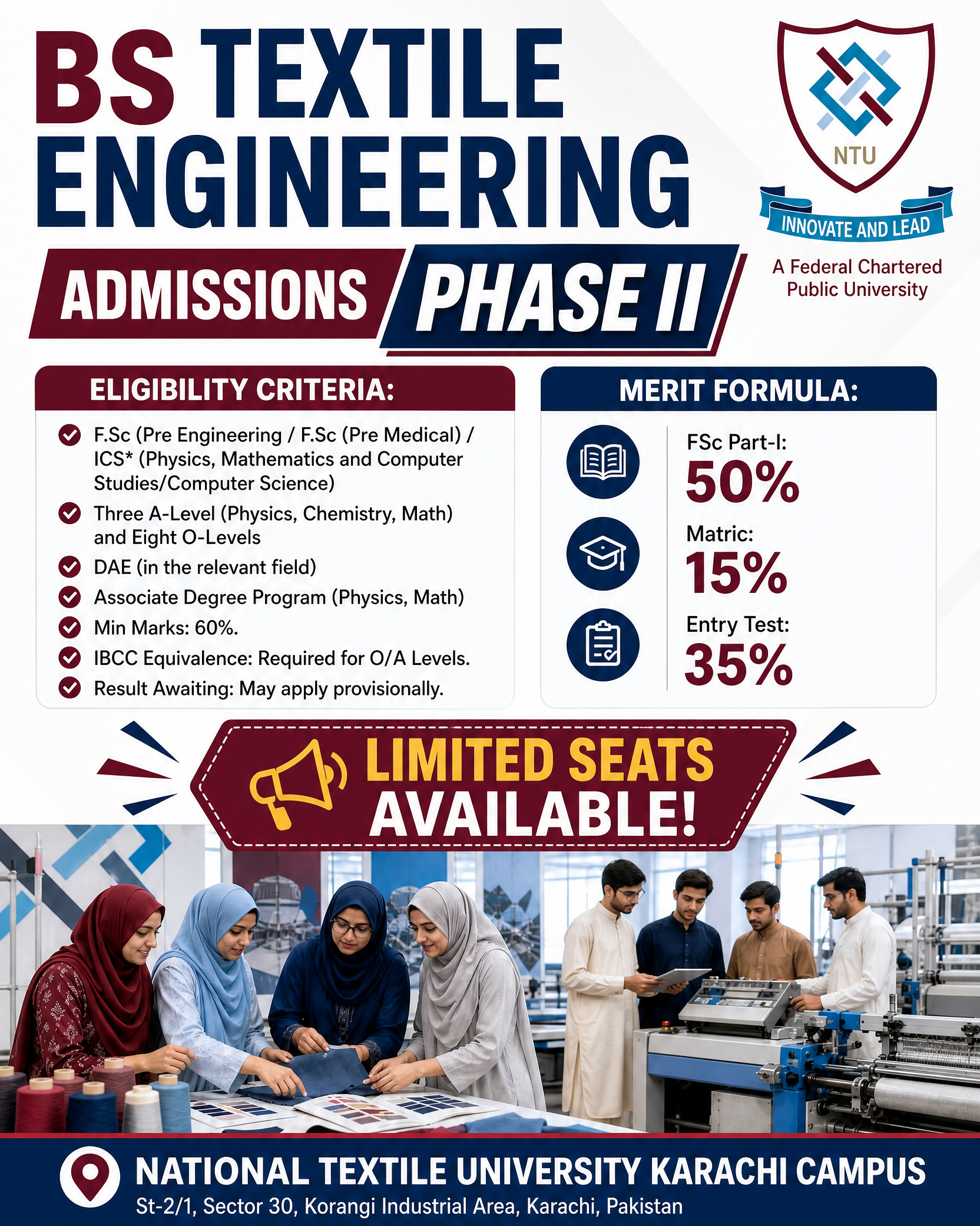 National Textile University Karachi Campus Facebook ad