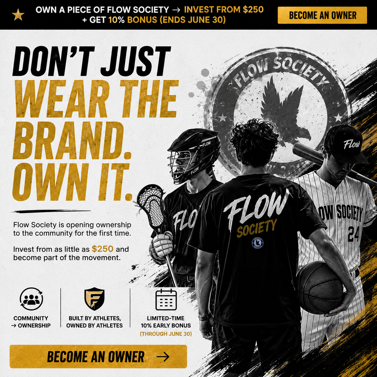 Flow Society Facebook ad: Join the Movement. Invest in Flow Society.