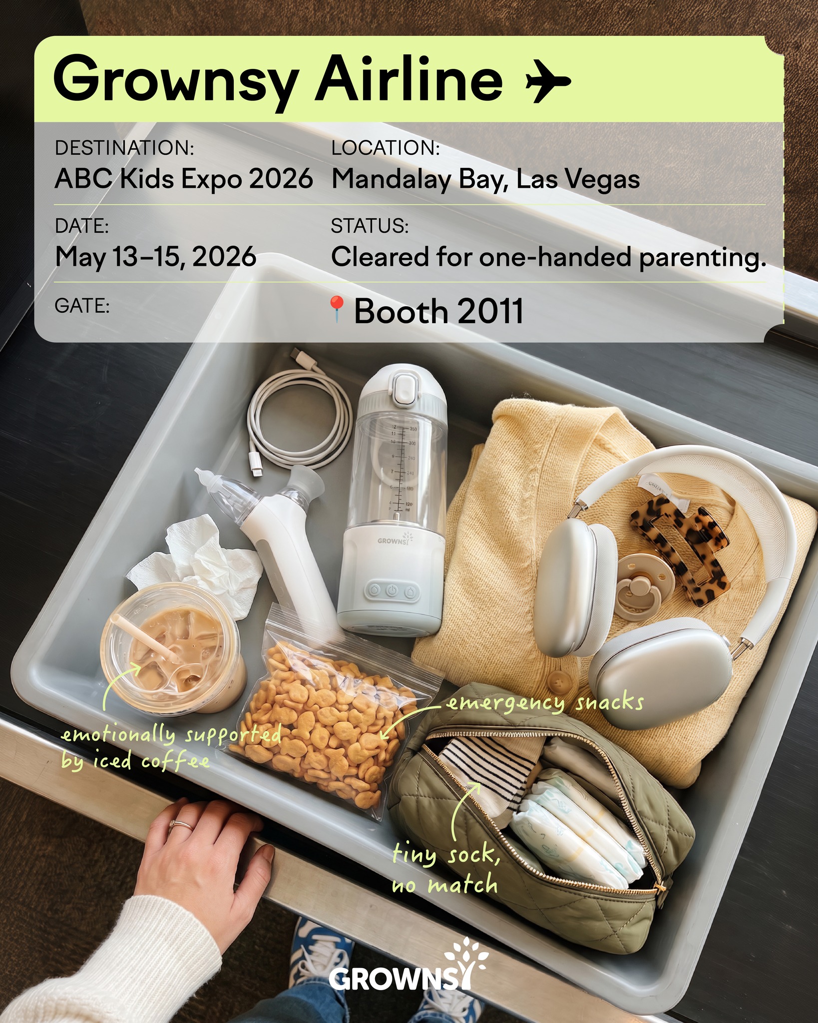Grownsy Facebook ad: We’re heading to ABC Kids Expo 2026 with…