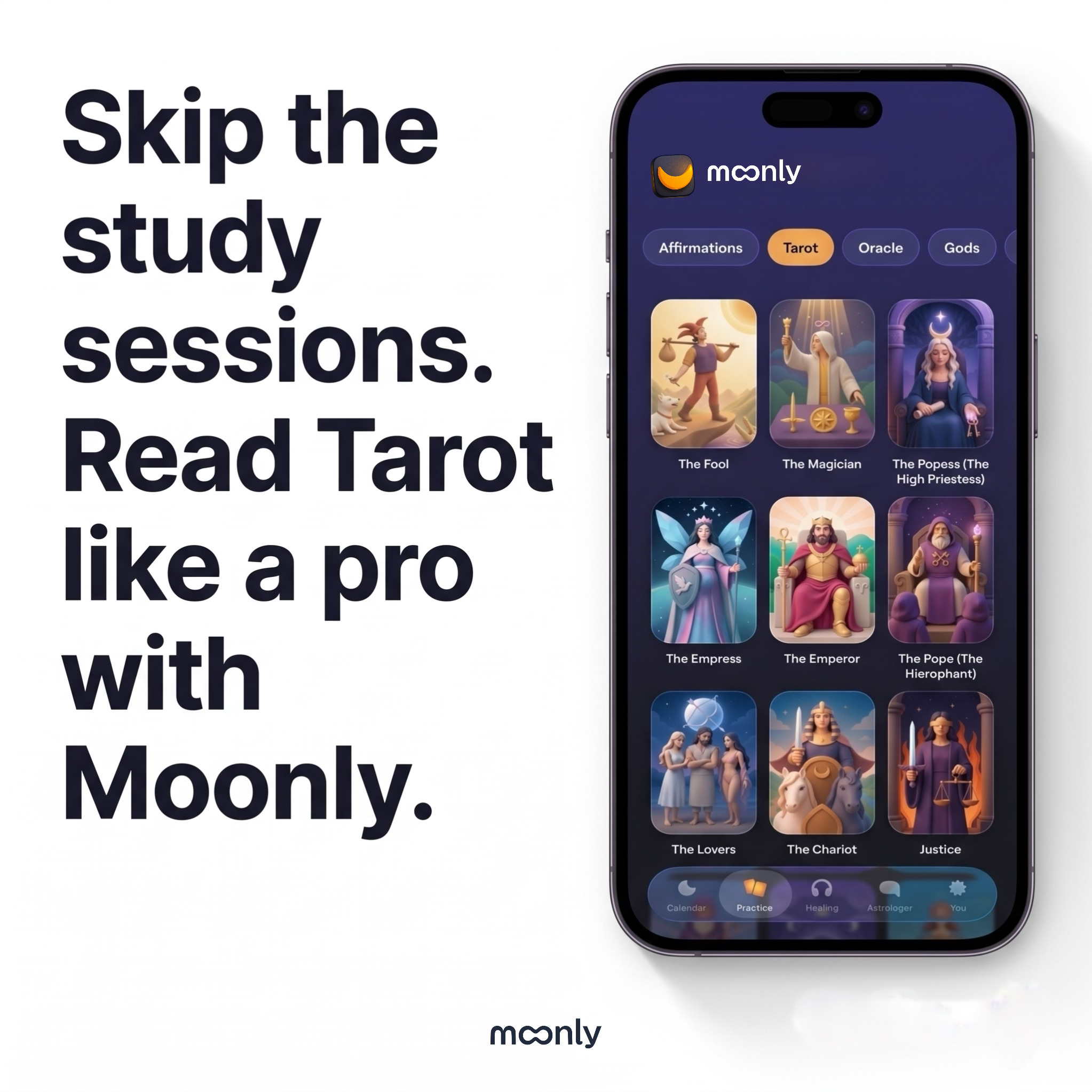 Moonly Facebook ad: The cards already know what you're going through.
