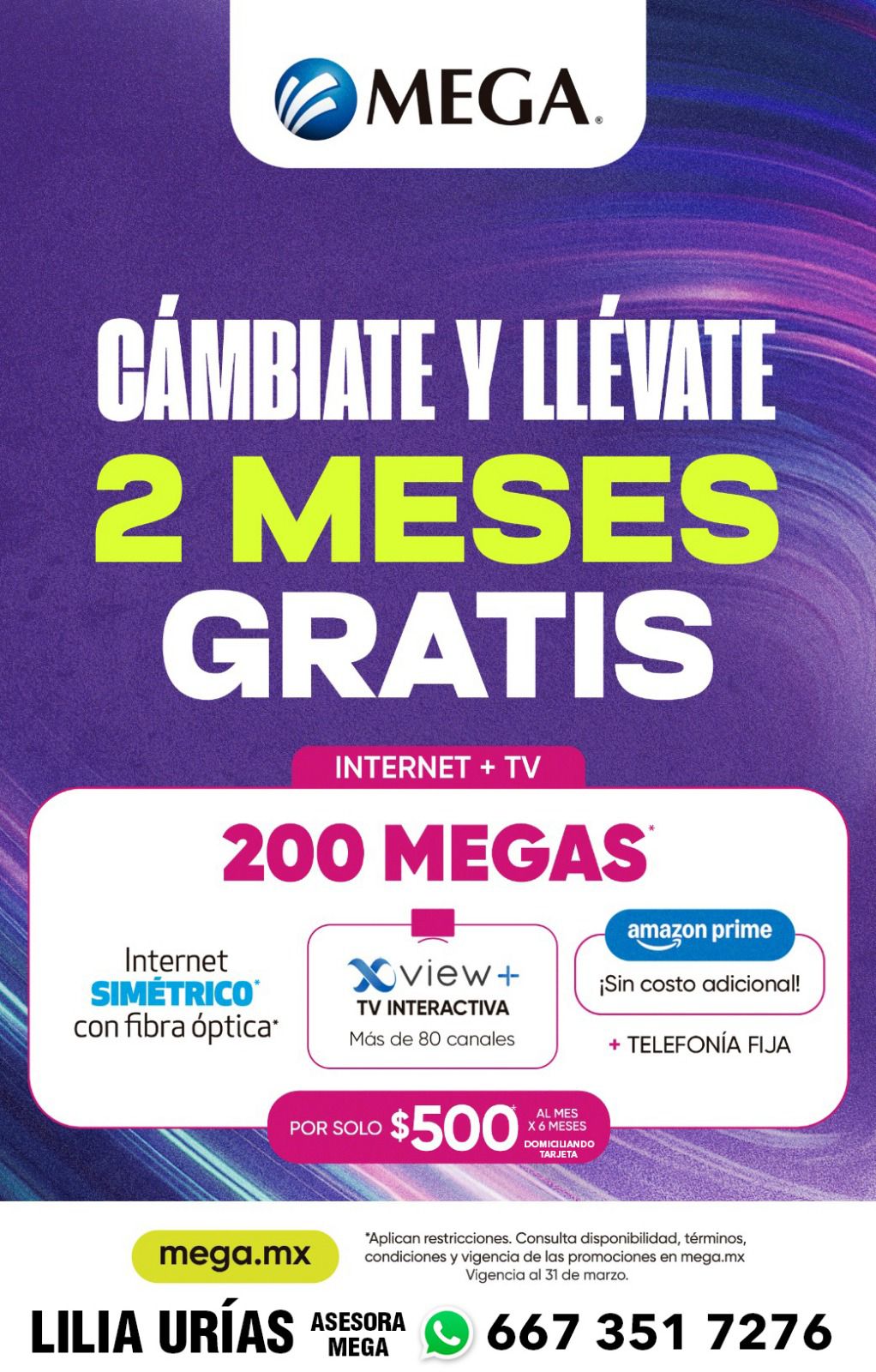 Asesora Lilia Urías Facebook ad: contrata o reconecta internet megacableal 6673517276