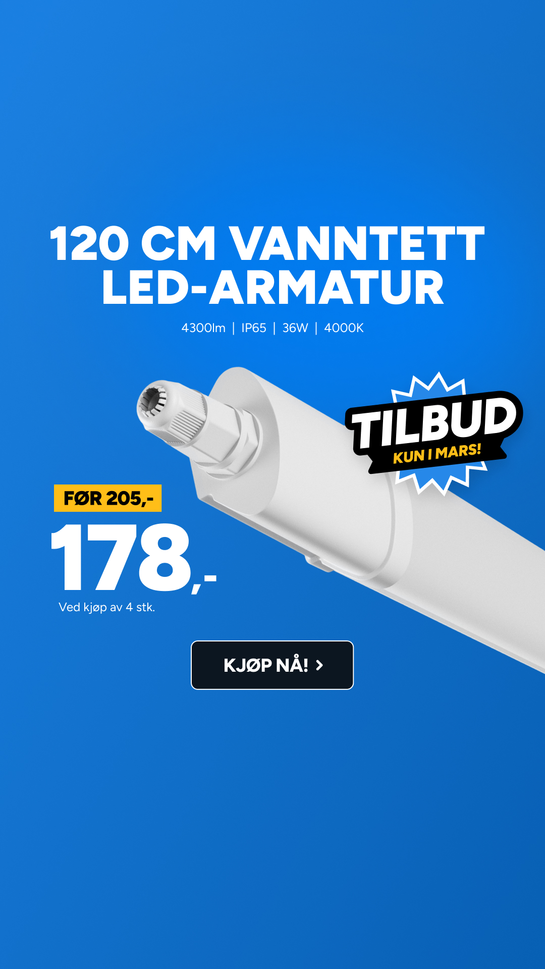 LEDLyskilder.no Facebook ad: 120 cm armatur KUN 178,-