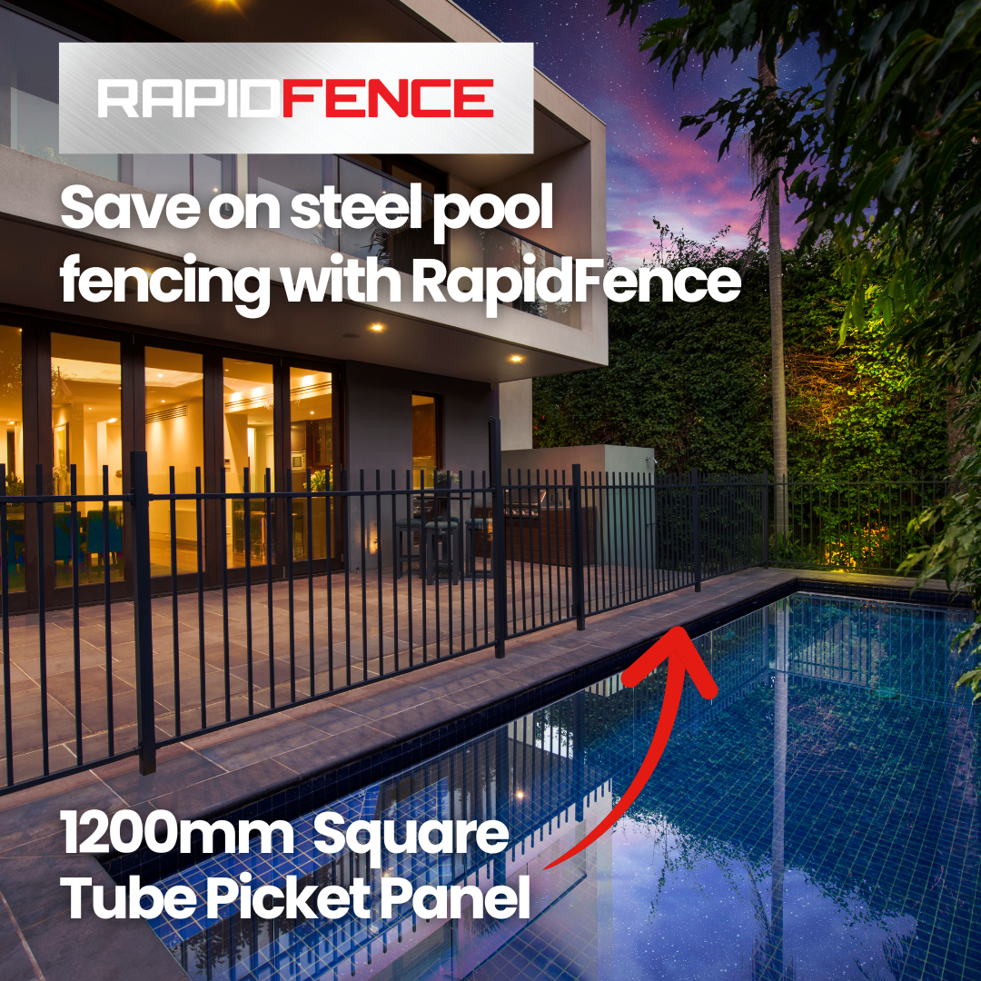RapidProducts Facebook ad: Start planning your pool upgrades with RapidFence Steel…