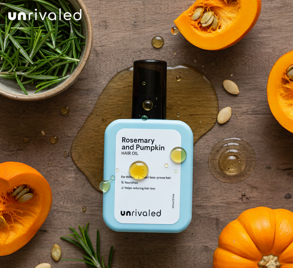 Unrivaled Haircare Facebook ad: Try Our Rosemary Hair Oil for reducing thinning…