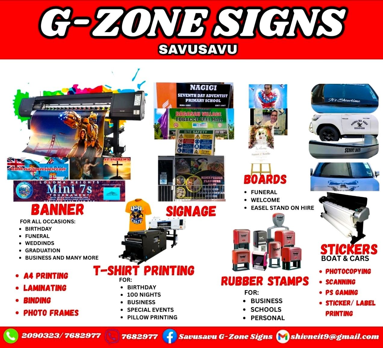 Savusavu G-Zone Signs Facebook ad: Inbox or call 7682977 2090323