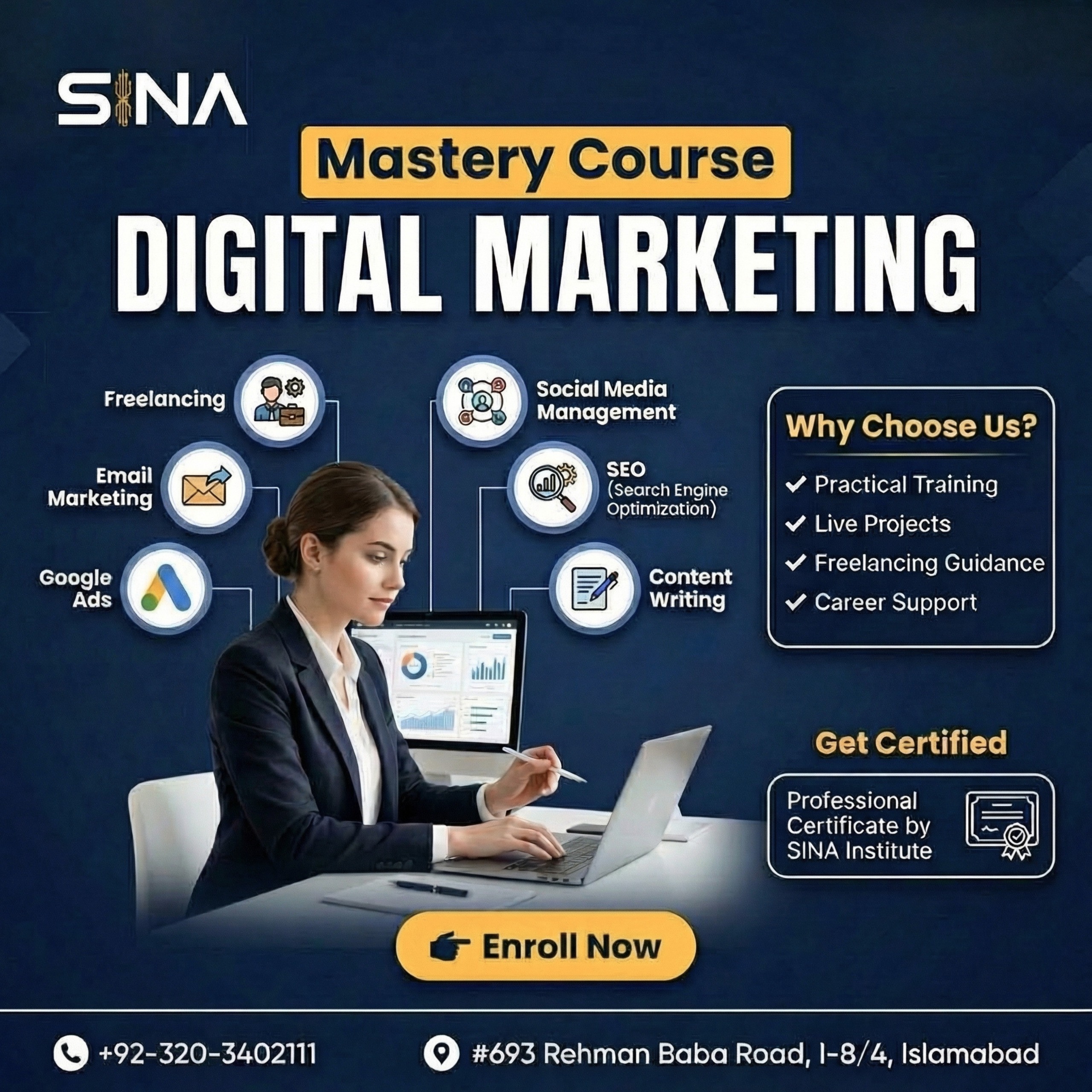 Sina Institute Facebook ad: Learn & Earn with Digital Marketing!