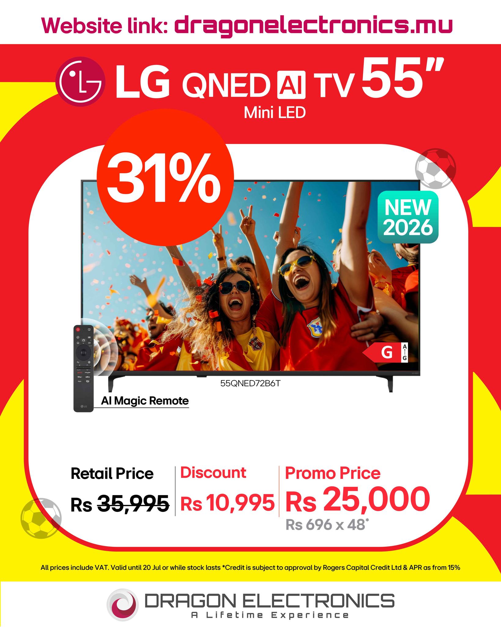 Dragon Electronics Facebook ad: LG QNED AI MiniLED 4K Smart TV 55