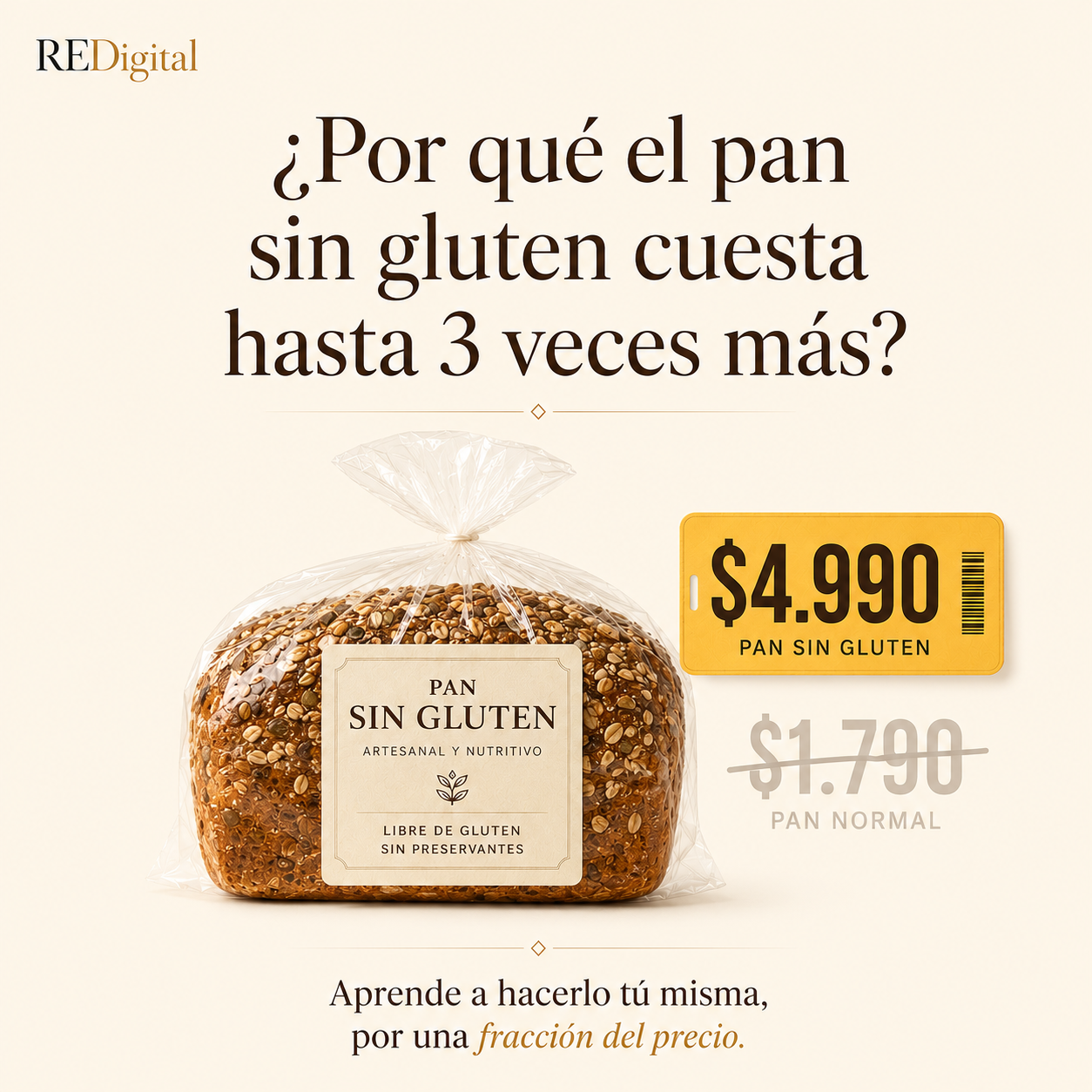 Redigital Facebook ad: +100 recetas sin gluten que sí funcionan