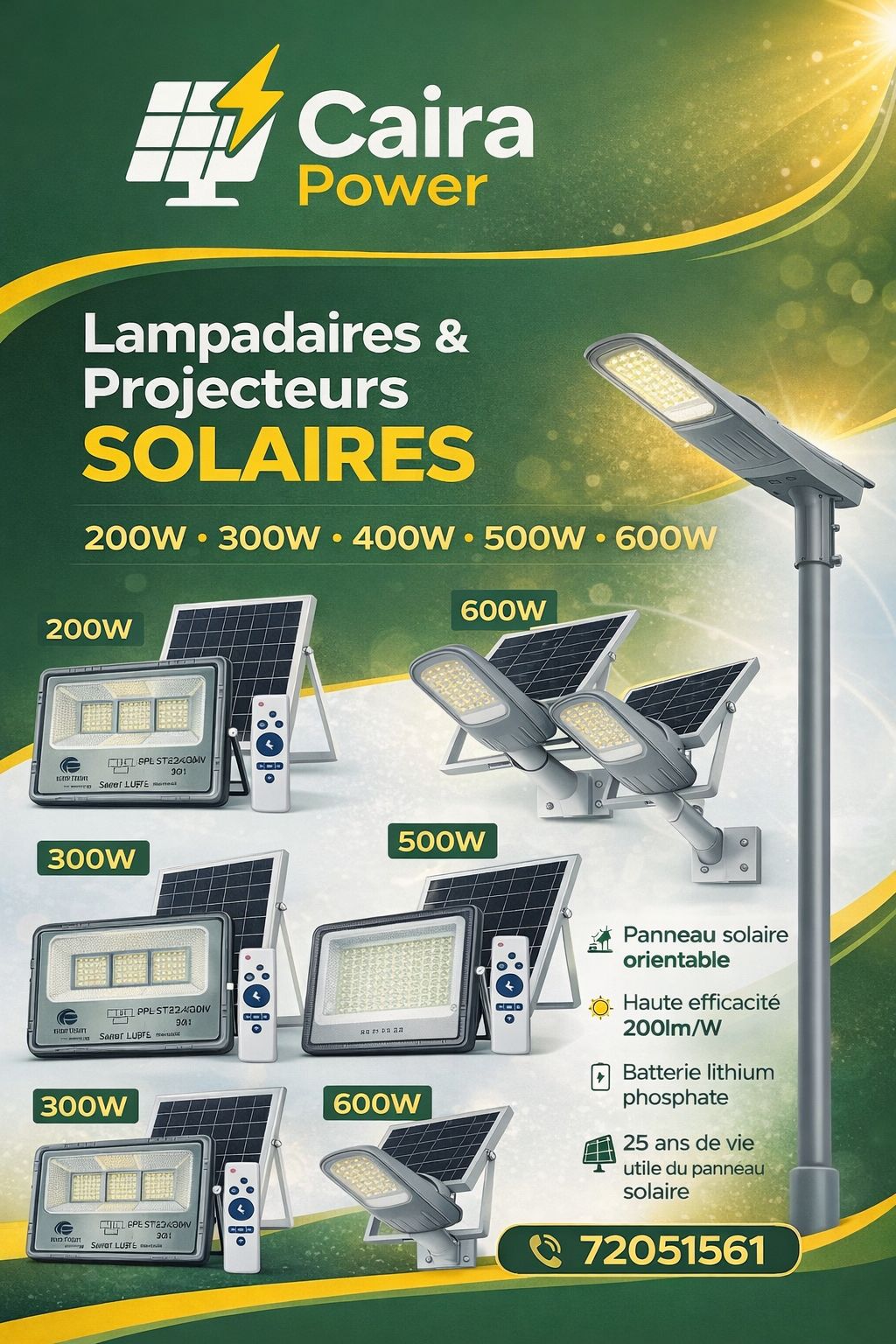 Caira Power Facebook ad: Lampadaires & Projecteurs Solaires, Caira Power