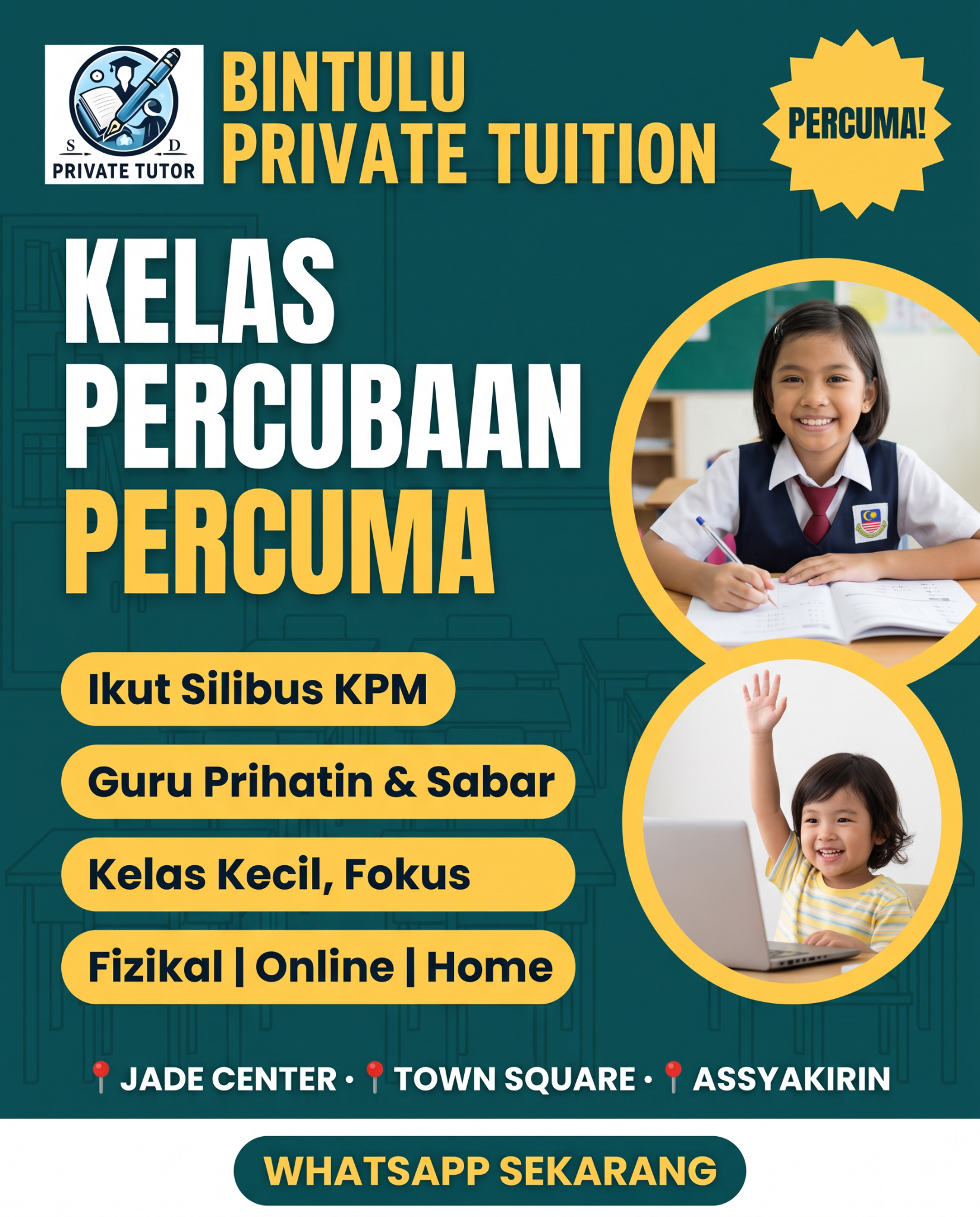 SD Plus Tuition Centre Facebook ad: Kelas Percubaan PERCUMA