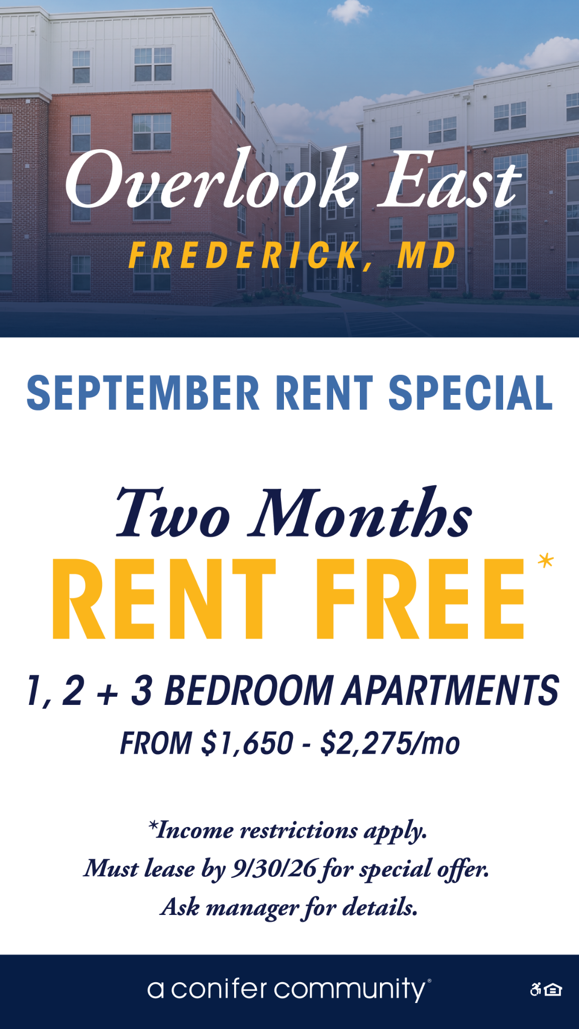 Conifer Realty Facebook ad: 2 MONTHS FREE RENT, Limited September Special!