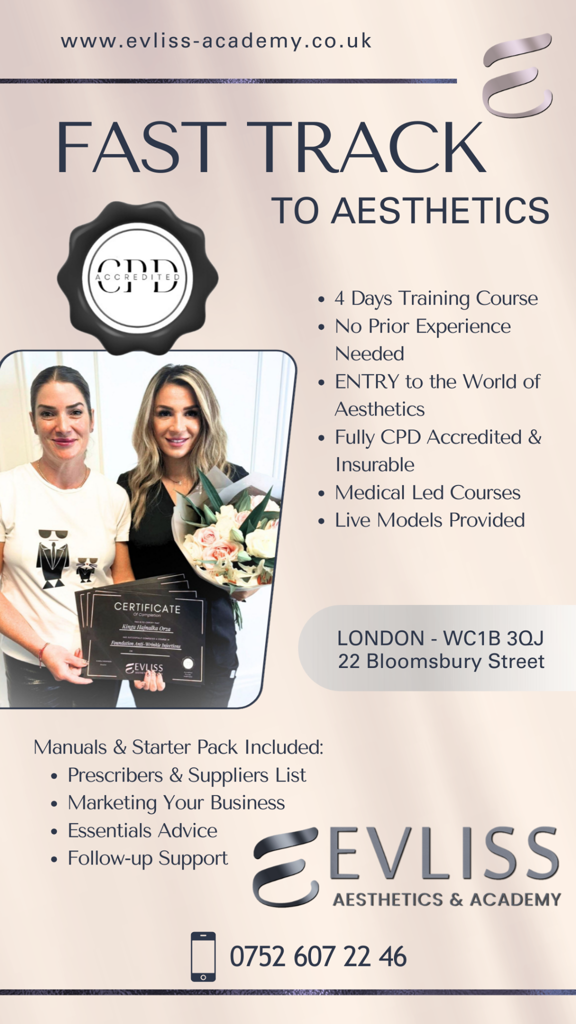 Evliss Aesthetics & Academy Facebook ad from Aug 7, 2026