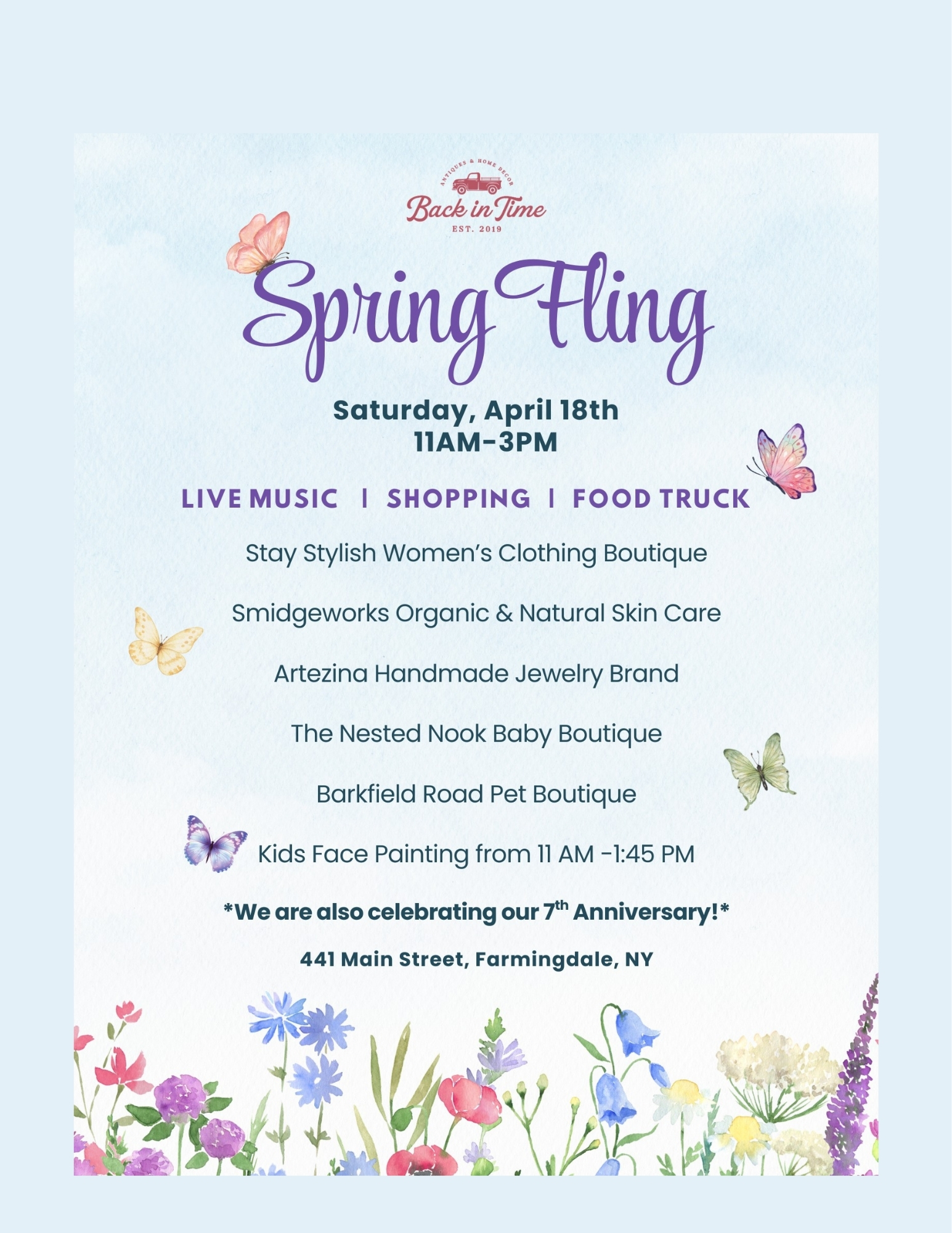 Back In Time Facebook ad: FREE, Farmingdale, NY Spring Fling + 7th Anniversary…
