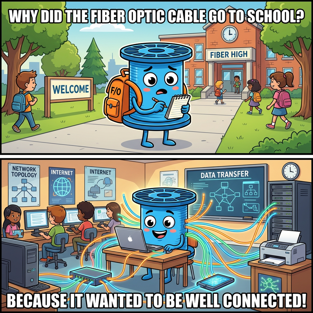 Draftech International Facebook ad: Why did the fiber optic cable go to…