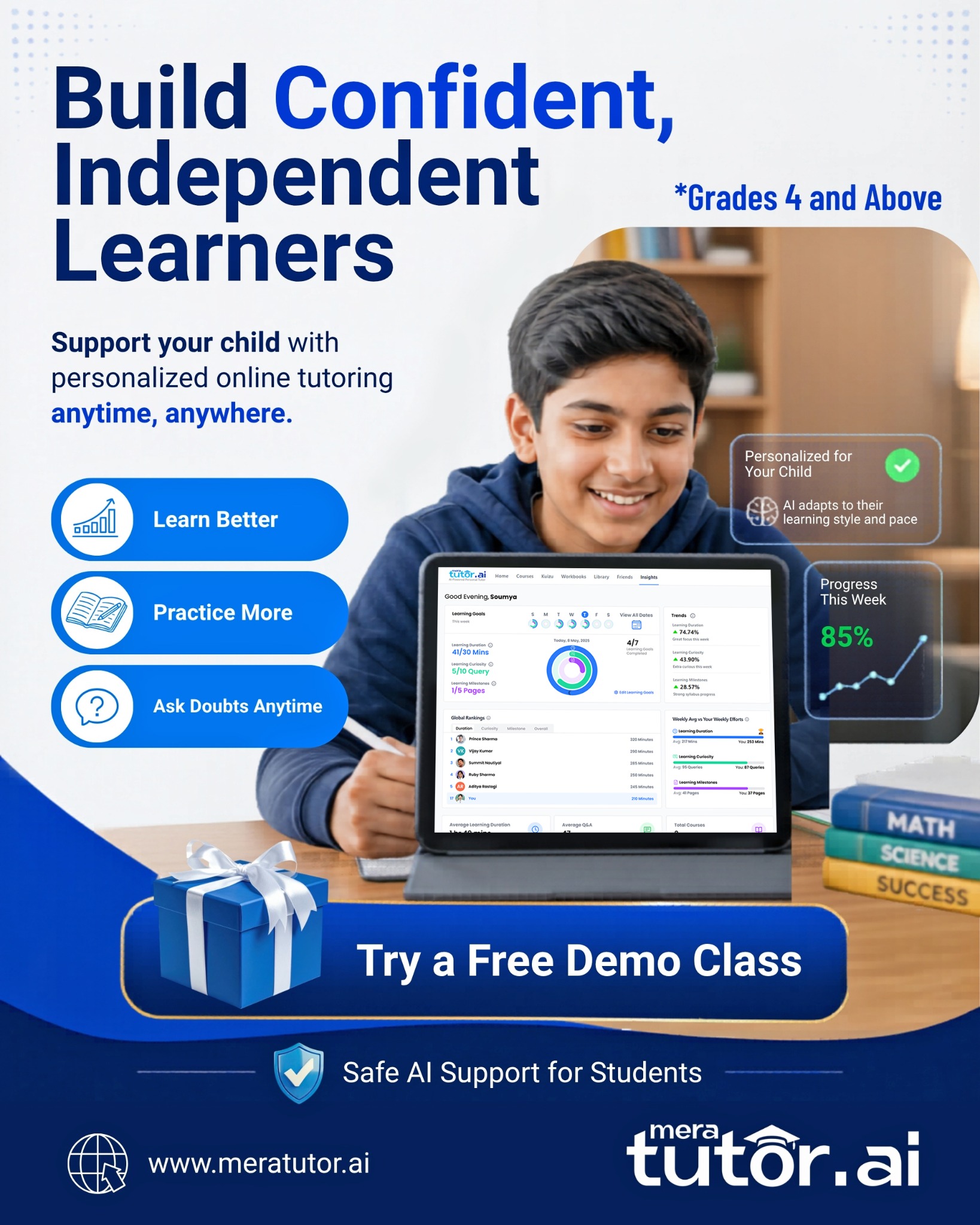 MeraTutor.AI Facebook ad: Your child deserves smarter homework help.