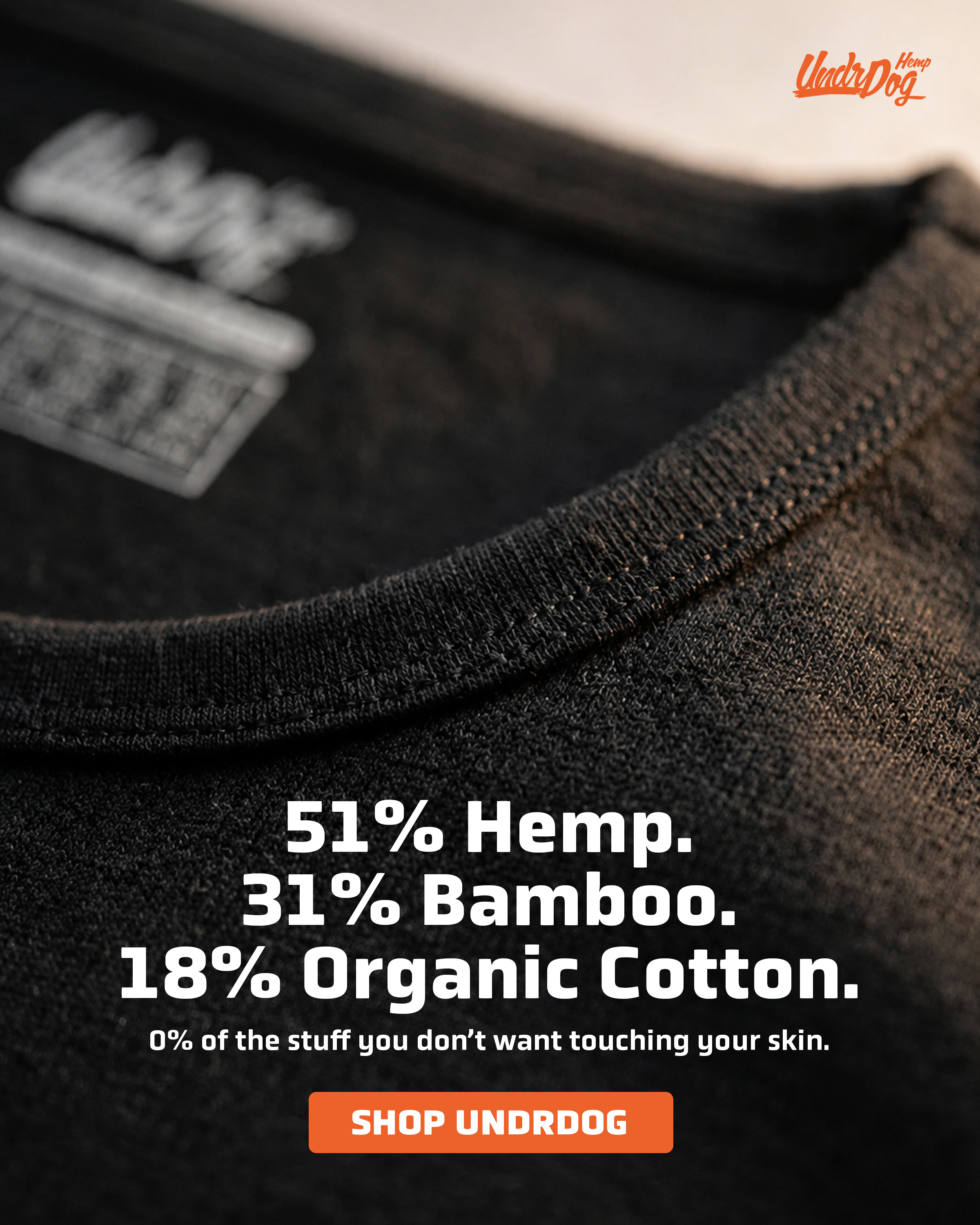 UndrDog Hemp Facebook ad: Real Men Wear Hemp. Lifetime Warranty.