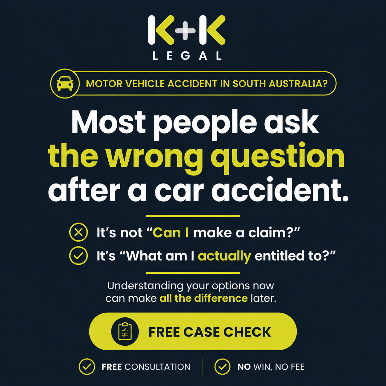 K + K Legal Facebook ad: Free Claim Check - No Win, No Fee