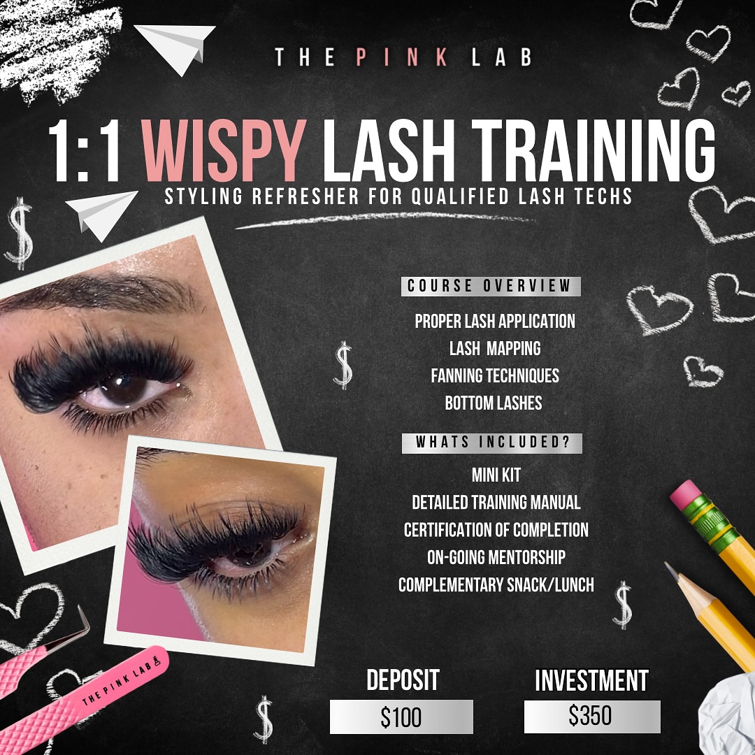 thepink.lab Facebook ad: Wispy Lash Training, The PINK Lab Way