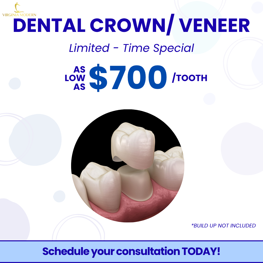 Virginia Modern Dentistry Facebook ad: Cosmetic Crowns / Veneer: $700/Tooth
